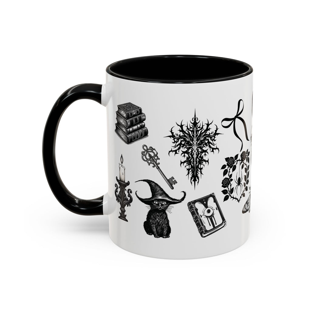 Witchcraft Pattern Coffee Mug – Gothic Raven, Broom & Potion Cup - Midnight Eye, LLC