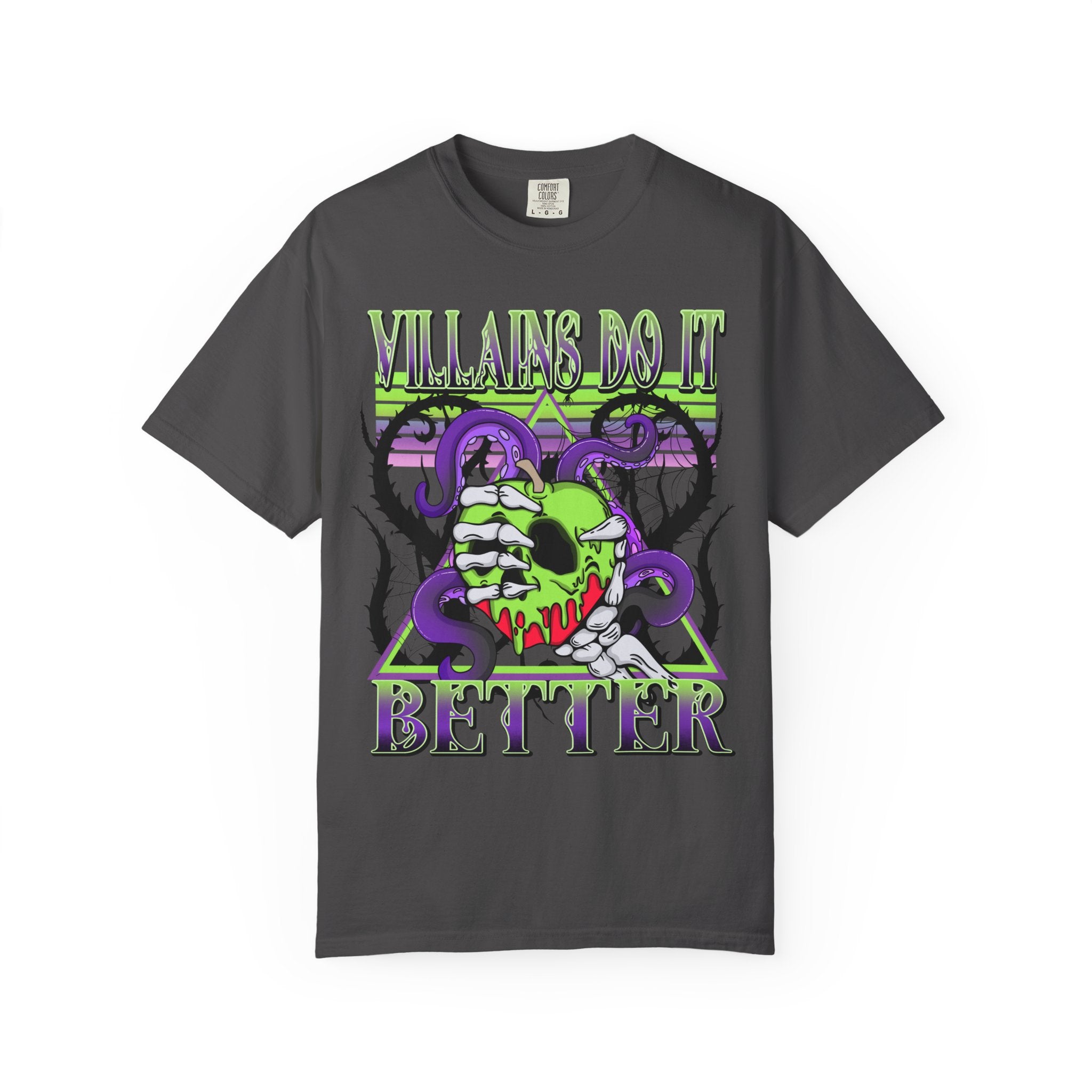Villains Do It Better Graphic T-Shirt — Neon Monster Skull Tee. Midnight Eye, LLC