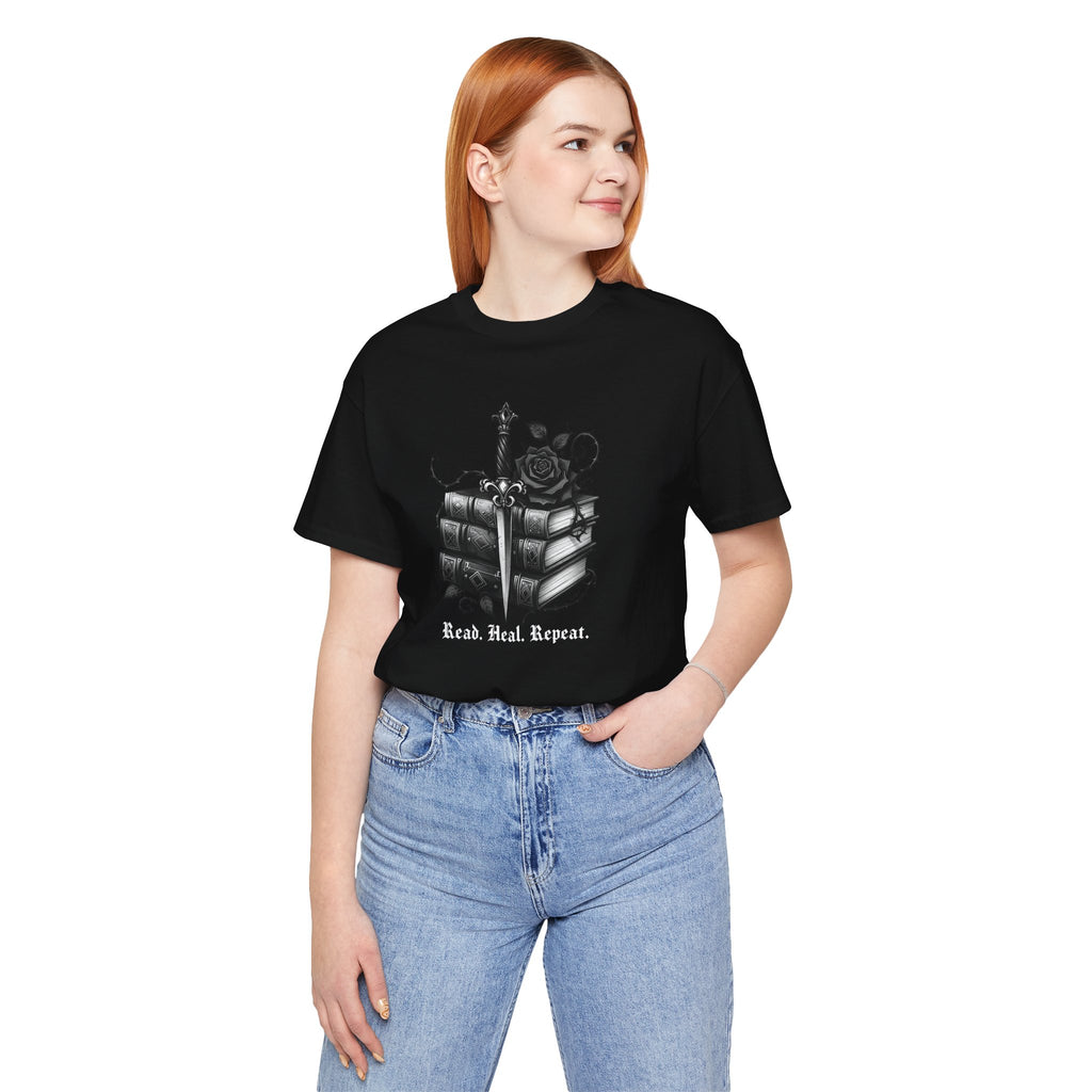 Read. Heal. Repeat. Gothic Book, Rose & Dagger T-Shirt. Books Tee - Dark Aesthetic - Midnight Eye, LLC