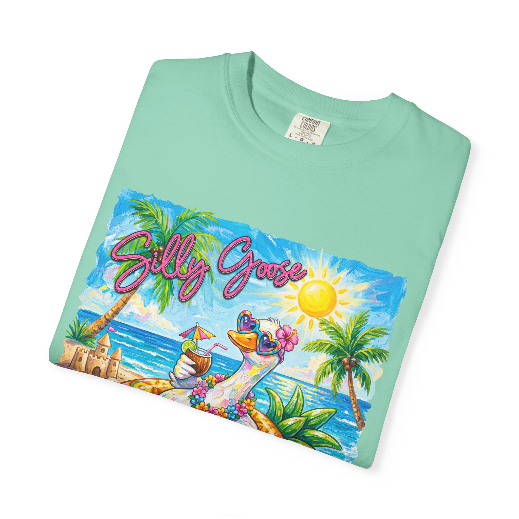 Silly Goose Summer T-Shirt - Colorful Summer Girl Tee - Beach Tee - Tropical T-Shirt, Midnight Eye, LLC