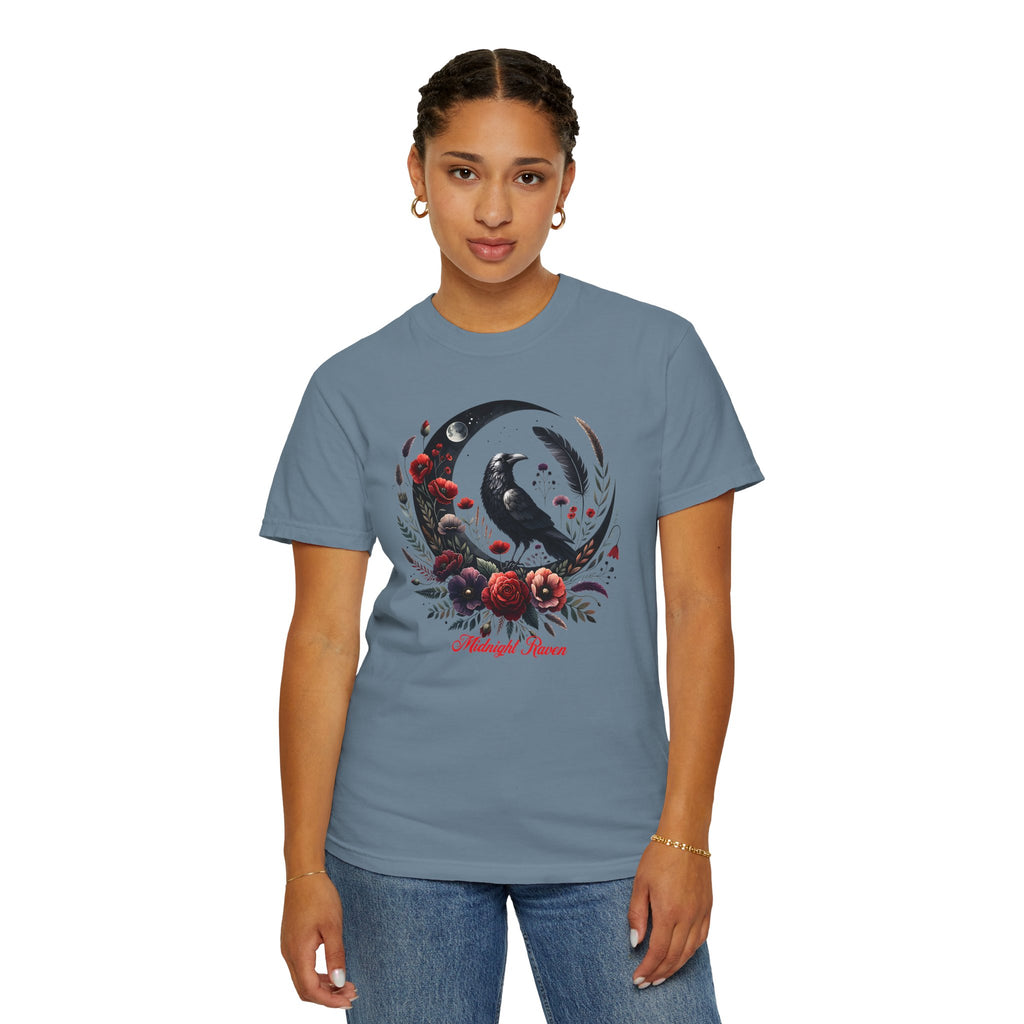 Moon Raven Floral T-Shirt — "Midnight Bloom" Graphic Tee - Mystical Moon Tee - Dark Aesthetic T-Shirt - Midnight Eye, LLC