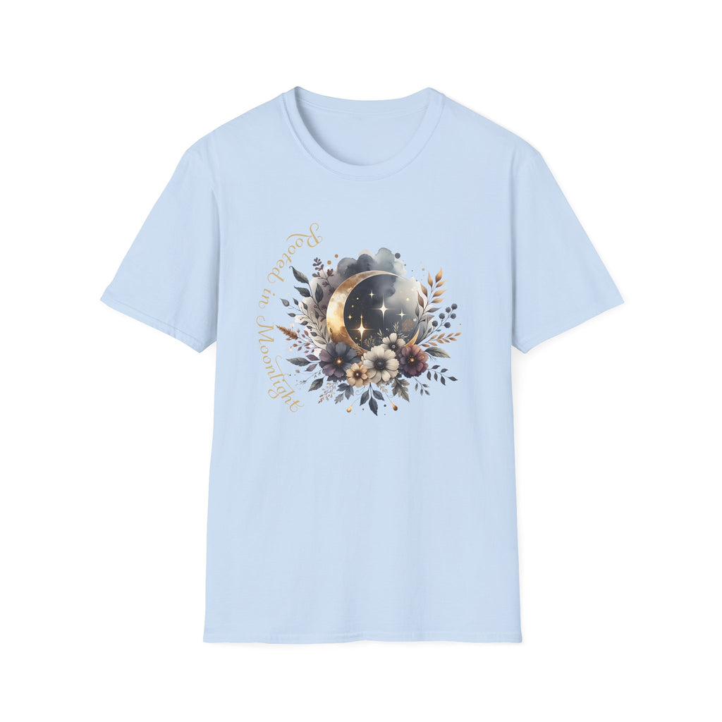 Moonlight Floral T-Shirt — 'Rooted in Moonlight' Celestial Floral Graphic Tee - Mystical Tee - Midnight Eye, LLC
