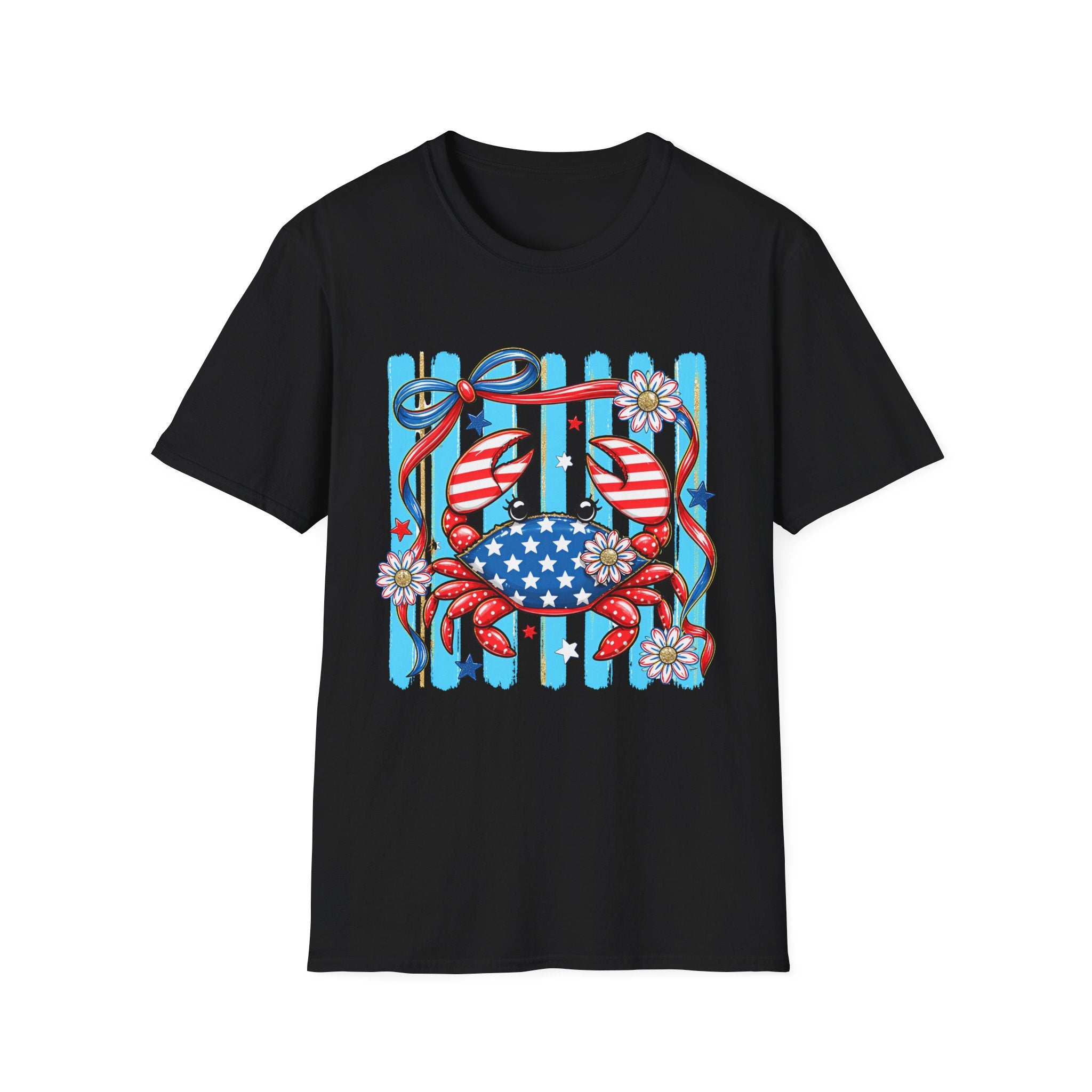 Patriotic Crab T-Shirt — American Flag Red White Blue Beach Tee Patriotic Crab T-Shirt — Preppy Cute and Funny Crab Tee. Midnight Eye, LLC.