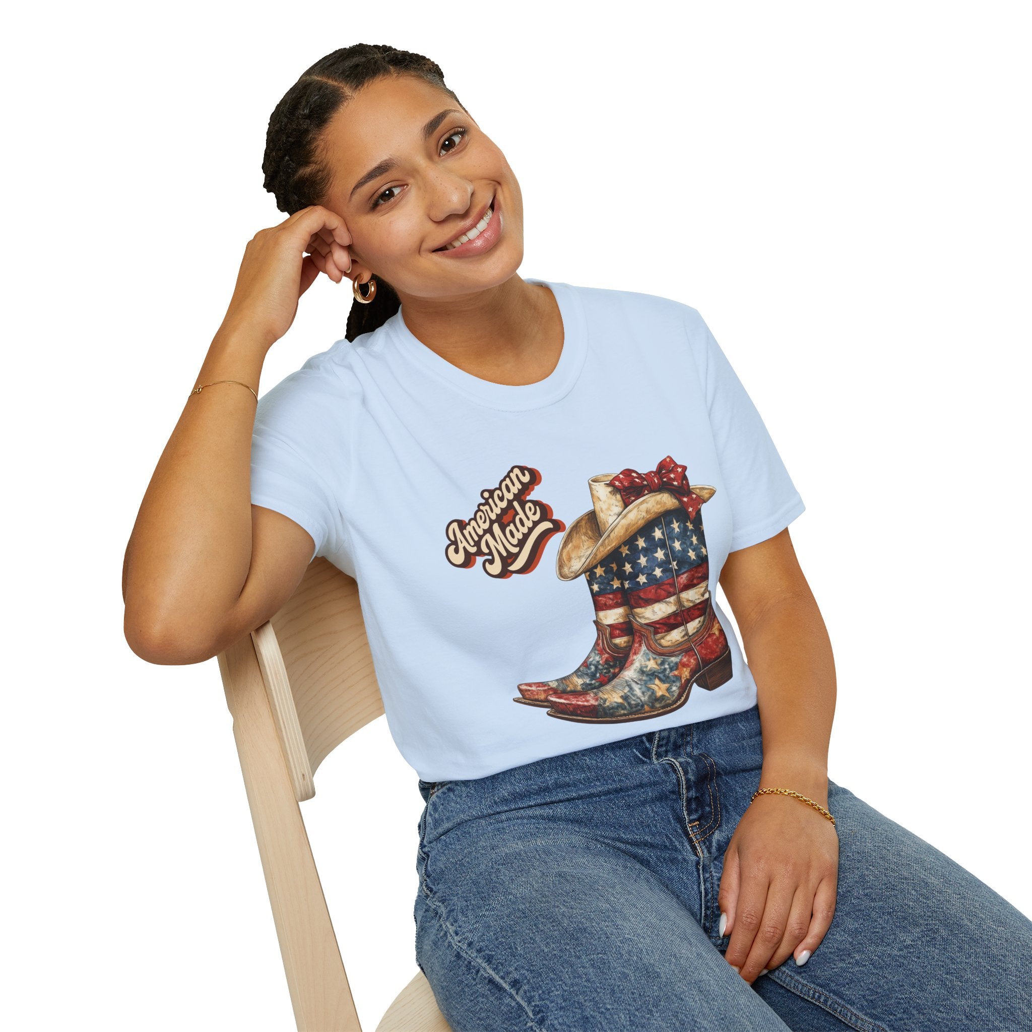 American Made Flag Girl Boots T-Shirt - Vintage Cowgirl Boots - Vintage Tee - Midnight Eye, LLC