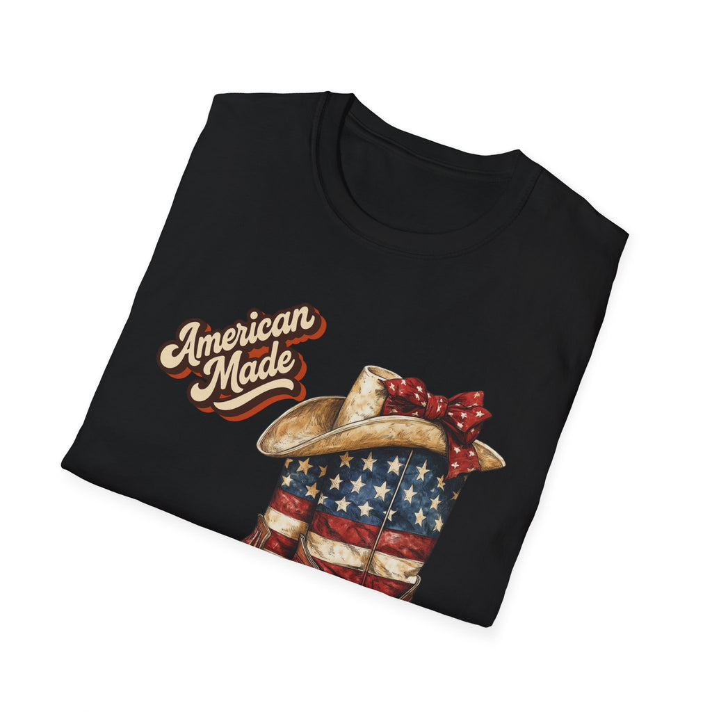 American Made Flag Girl Boots T-Shirt - Vintage Cowgirl Boots - Vintage Tee - Midnight Eye, LLC
