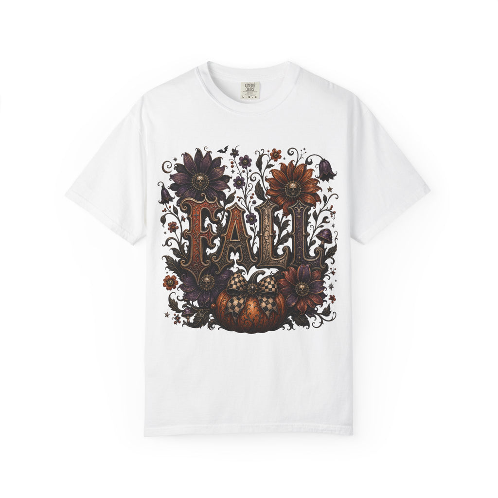 Fall Floral Pumpkin Long Sleeve Tee - Whimsical Goth Floral Fall Graphic T-Shirt. midnight Eye, LLC