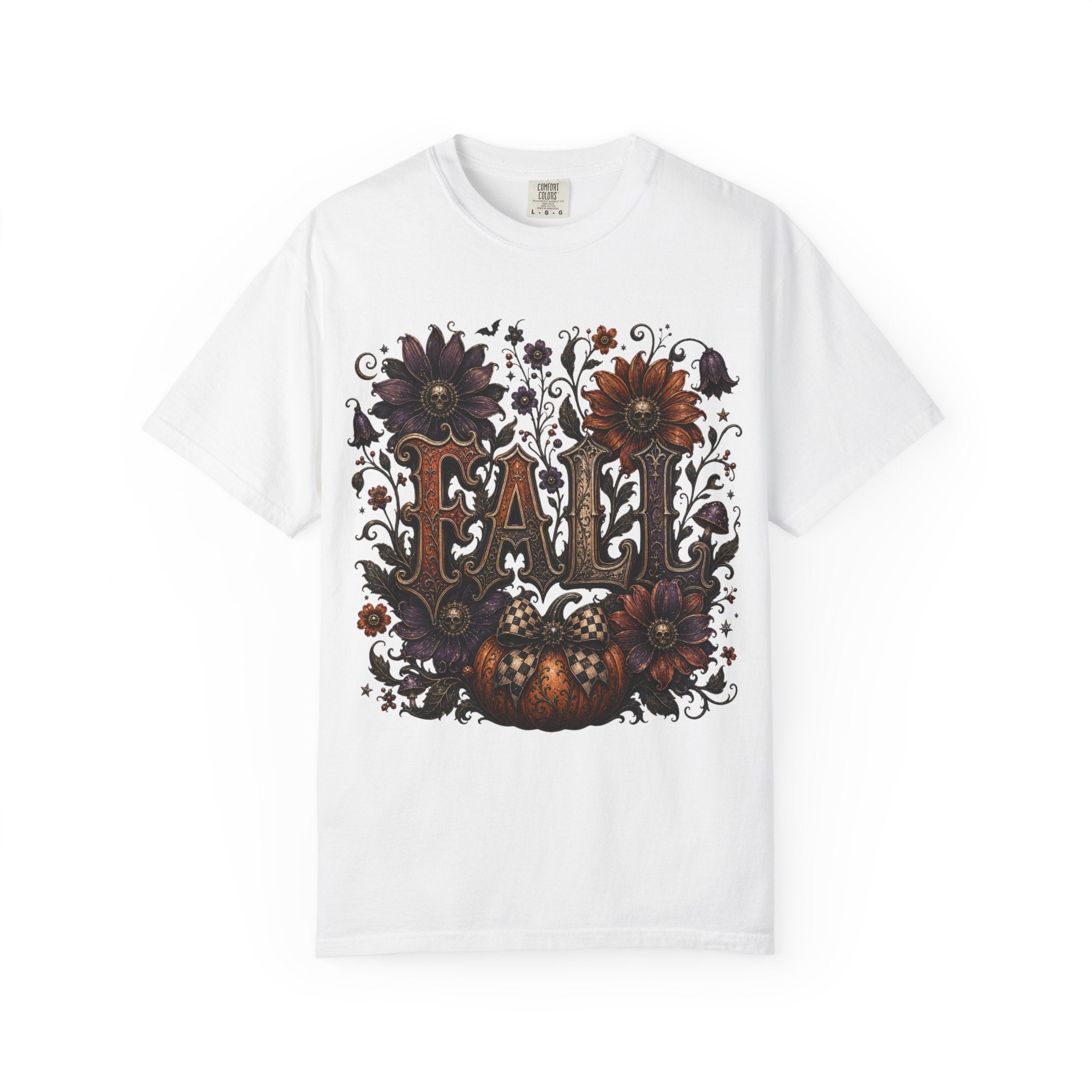 Fall Floral Pumpkin Long Sleeve Tee - Whimsical Goth Floral Fall Graphic T-Shirt. midnight Eye, LLC