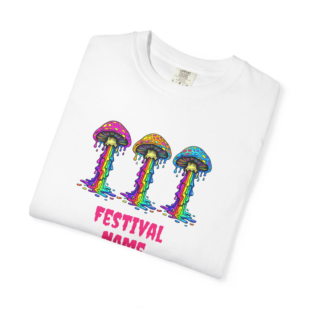 Personalized Rave Mushroom T-Shirt – Festival Tee. Enter Text and Year of Your Festival - Midnight Eye, LLC