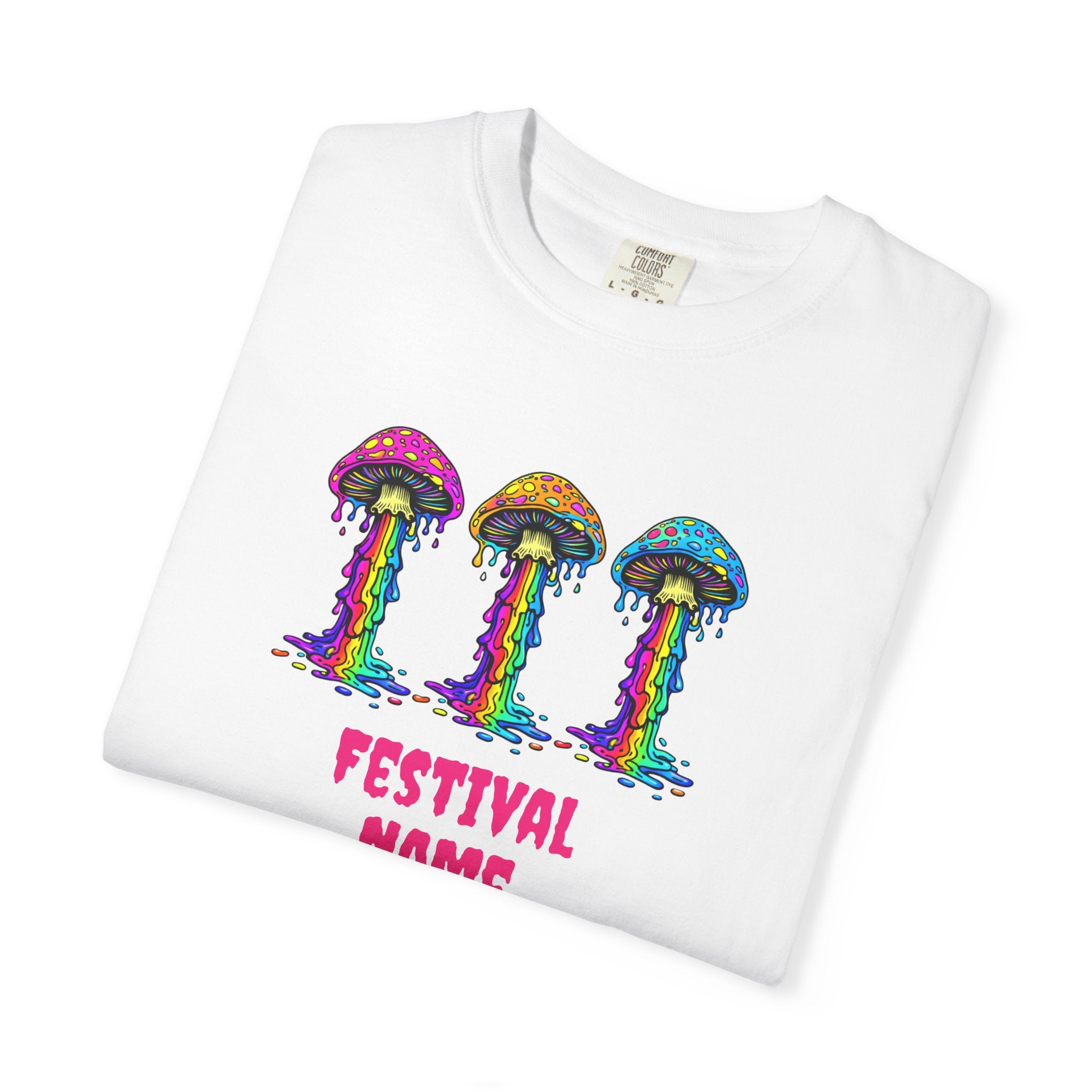 Personalized Rave Mushroom T-Shirt – Festival Tee. Enter Text and Year of Your Festival - Midnight Eye, LLC