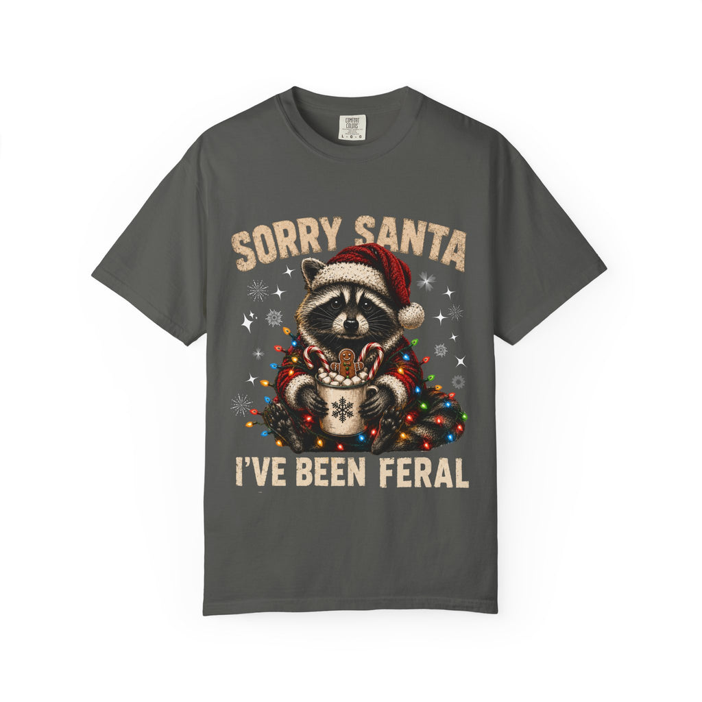 Sorry Santa I've Been Feral Cute Raccoon Christmas T-Shirt - Funny Racoon Tee