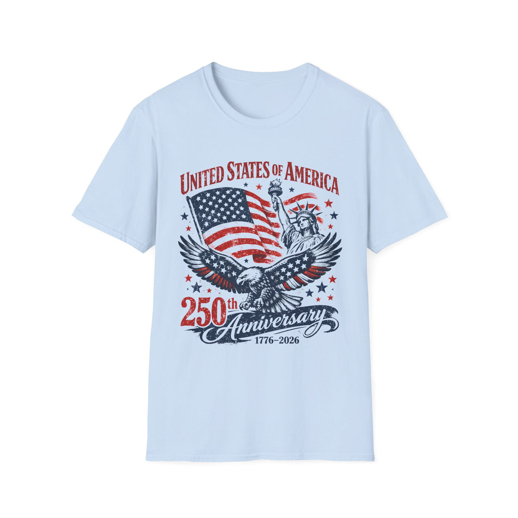 250th Anniversary USA T-Shirt – American Flag, Eagle & Statue of Liberty Patriotic Tee - Midnight Eye, LLC