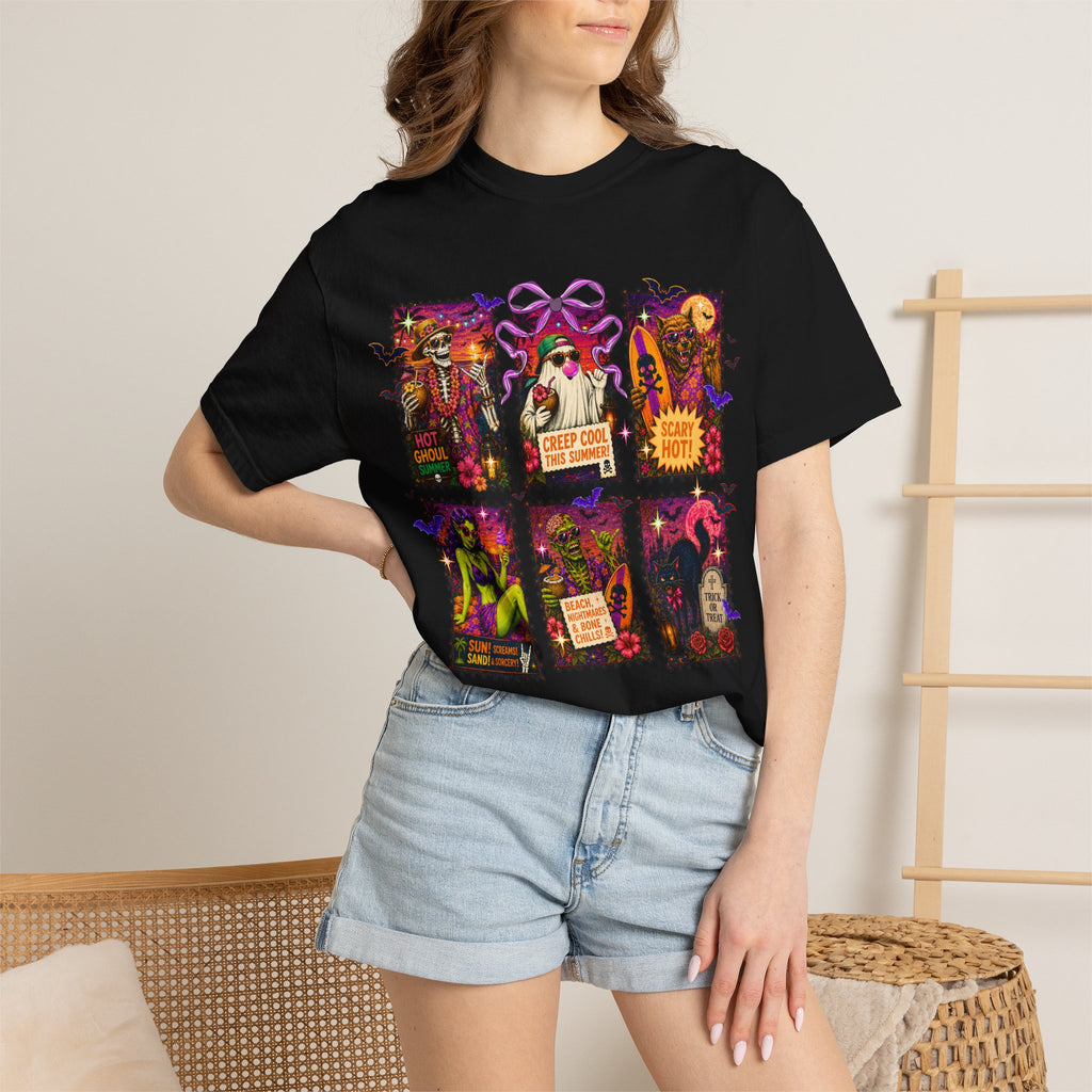 Halloween Horror Stamps T-Shirt — Vintage Spooky Postage Collage. Midnight Eye, LLC.