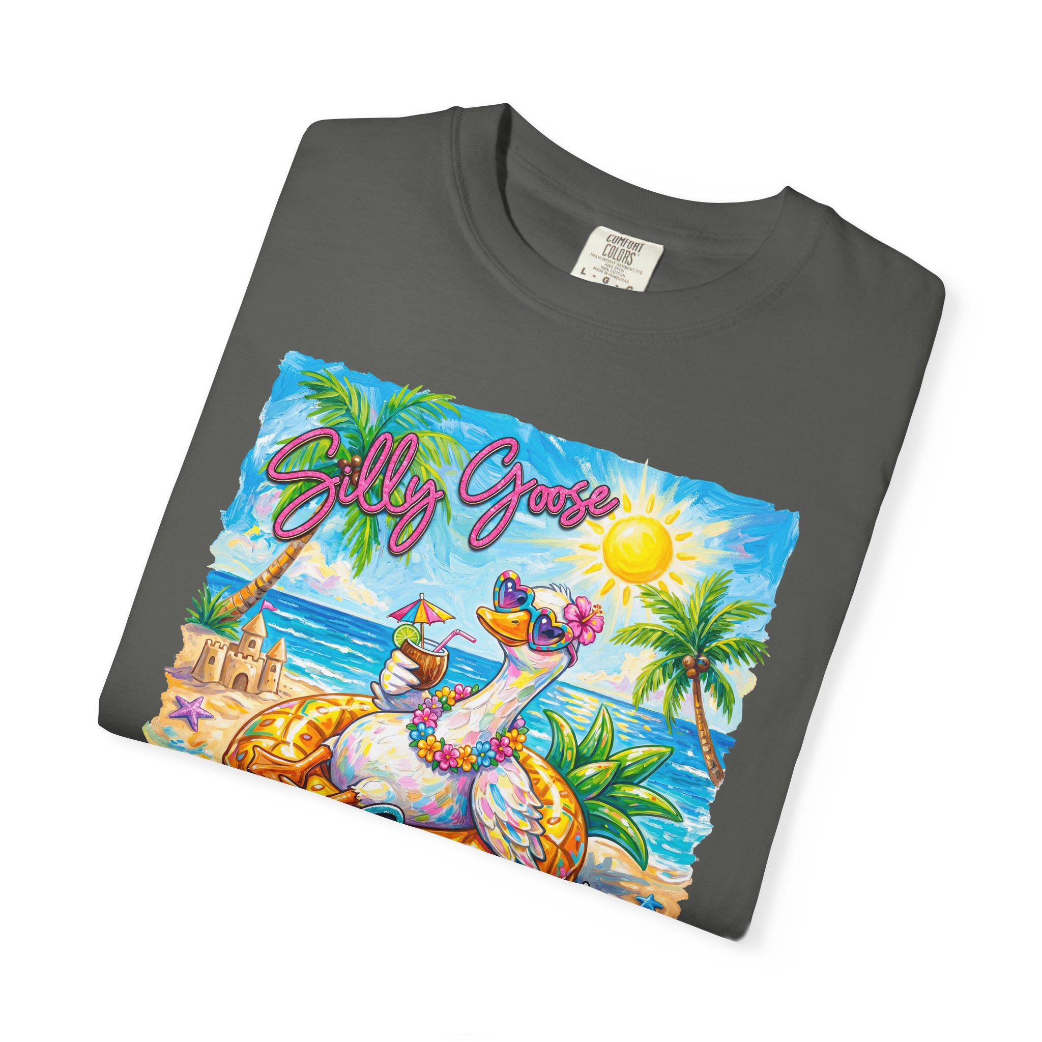 Silly Goose Summer T-Shirt - Colorful Summer Girl Tee - Beach Tee - Tropical T-Shirt - Midnight Eye, LLC