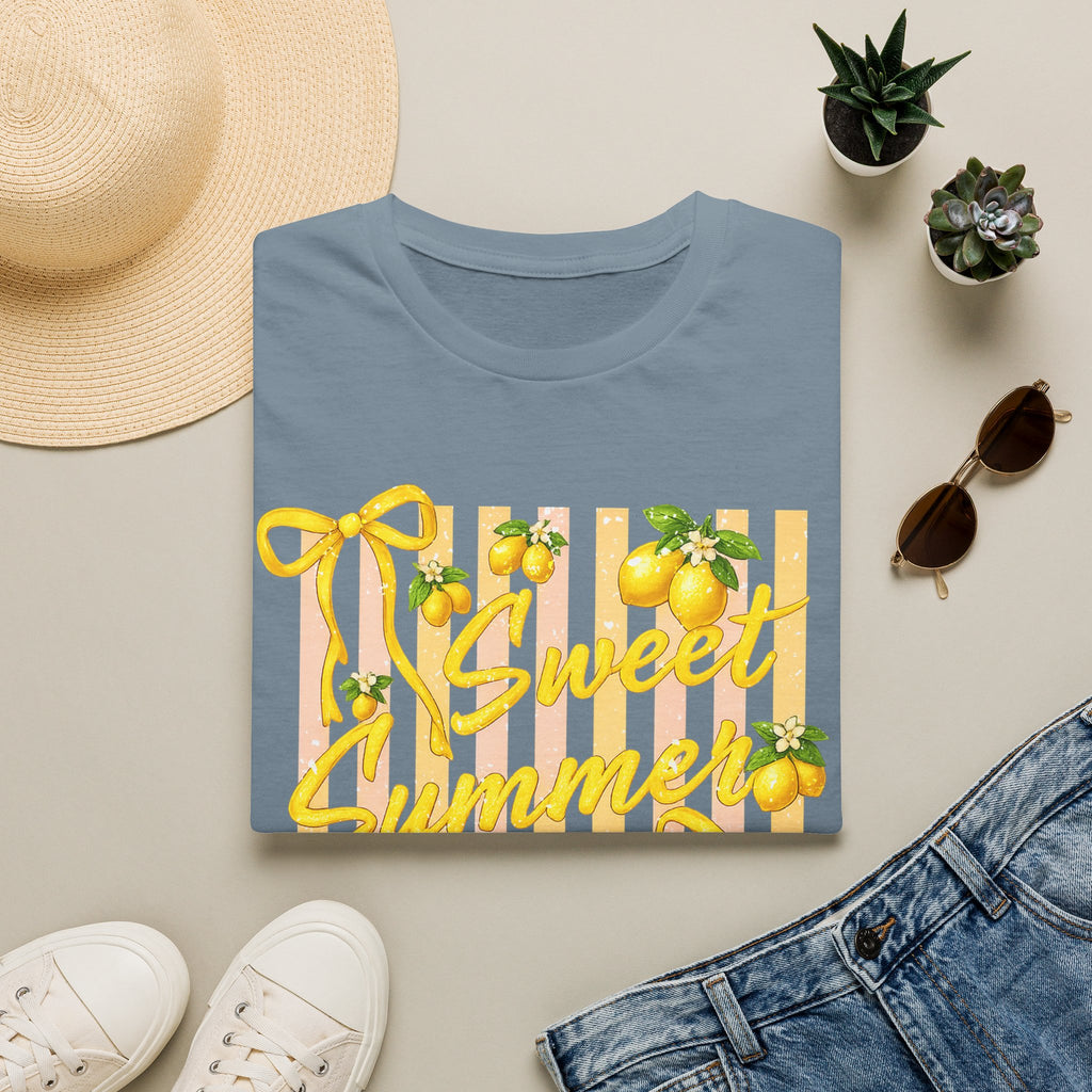 Sweet Summer Lemon Striped T-Shirt - Cute Bows Colorful Summer T-Shirt. Midnight Eye, LLC