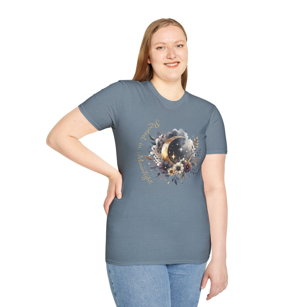 Moonlight Floral T-Shirt — 'Rooted in Moonlight' Celestial Floral Graphic Tee - Mystical Tee - Midnight Eye, LLC