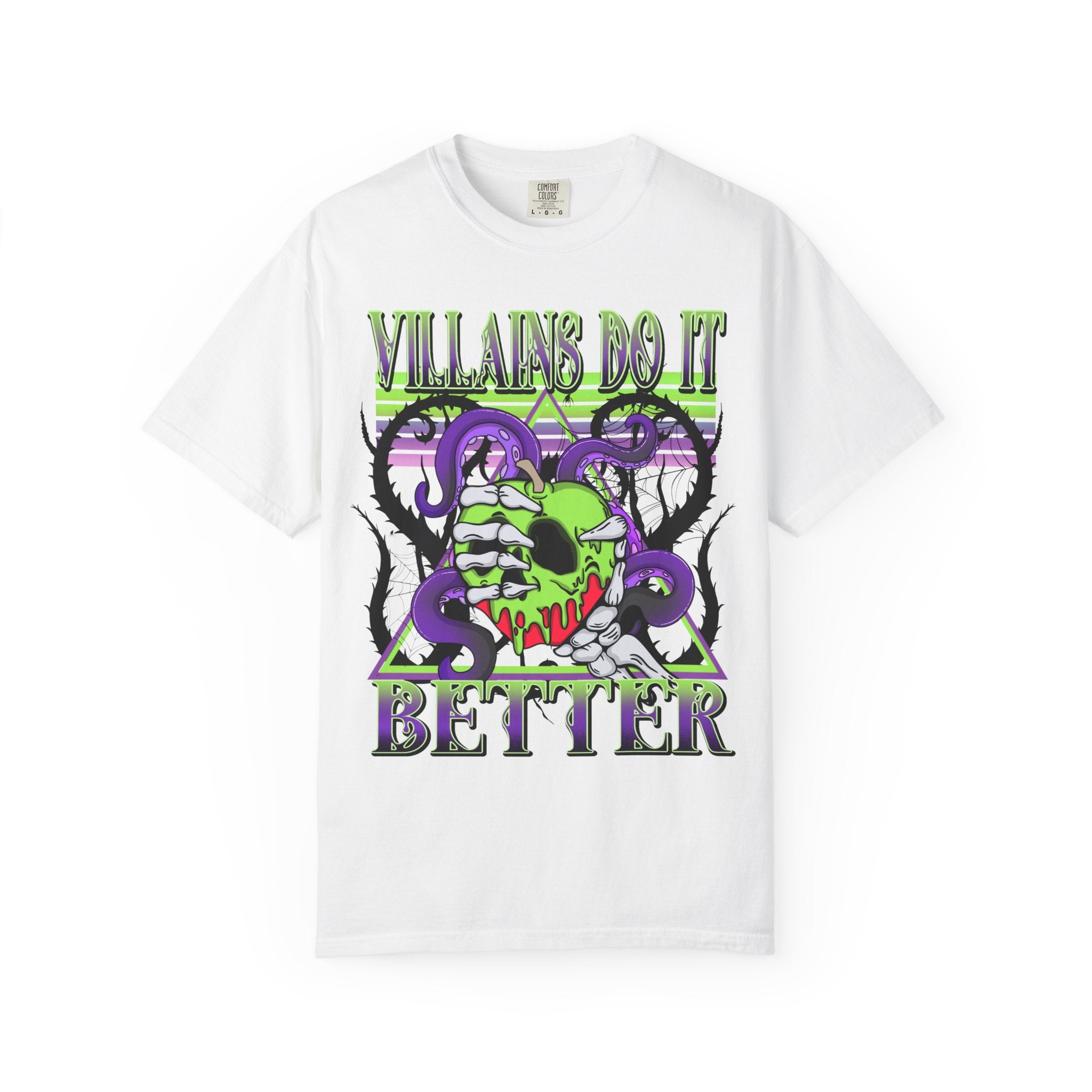 Villains Do It Better Graphic T-Shirt — Neon Monster Skull Tee. Midnight Eye, LLC