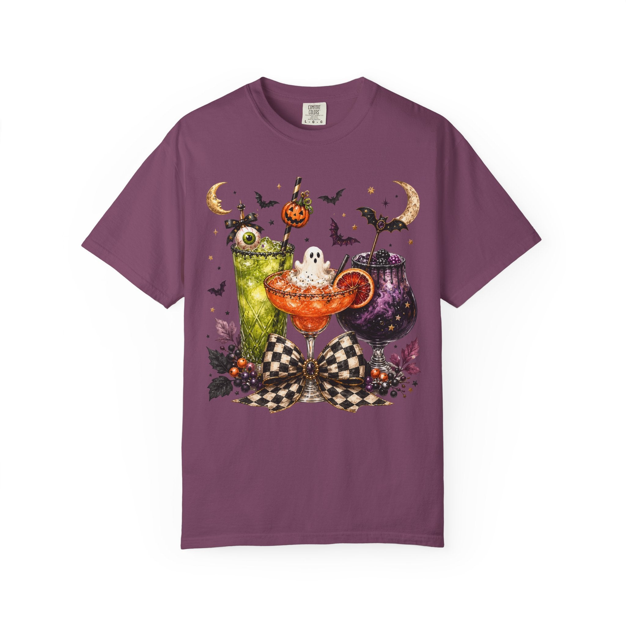 Halloween Cocktail T-Shirt — Spooky Drinks, Cute Bats & Pumpkins. Midnight Eye, LLC