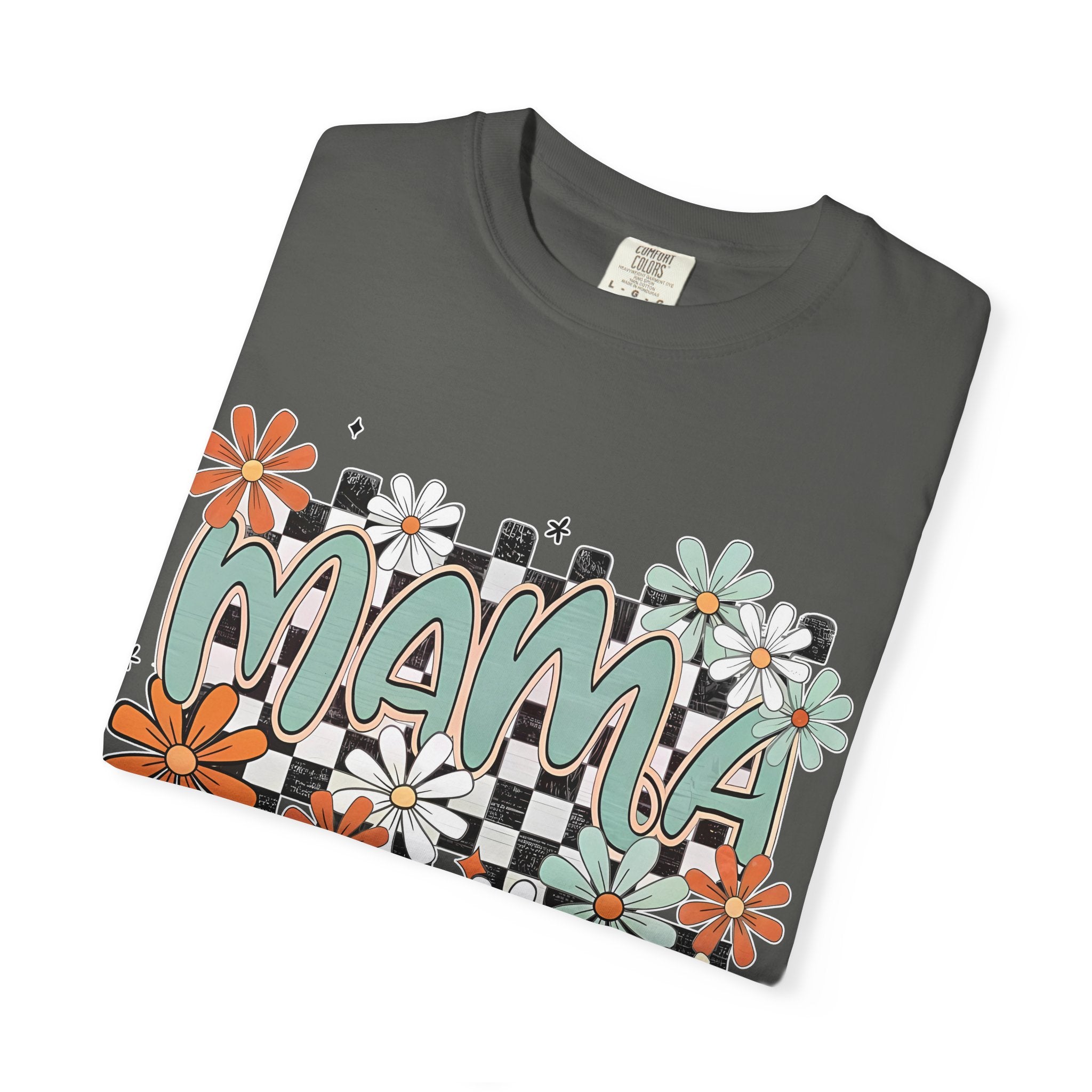 Mama Floral Graphic T-Shirt — Retro Checkerboard Mom Tee. Midnight Eye, LLC