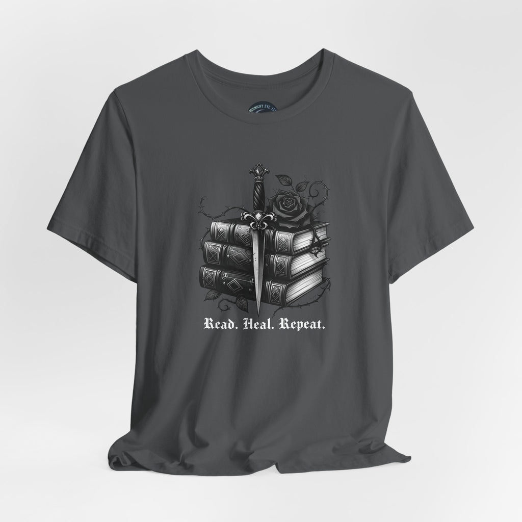 Read. Heal. Repeat. Gothic Book, Rose & Dagger T-Shirt. Books Tee - Dark Aesthetic - Midnight Eye, LLC