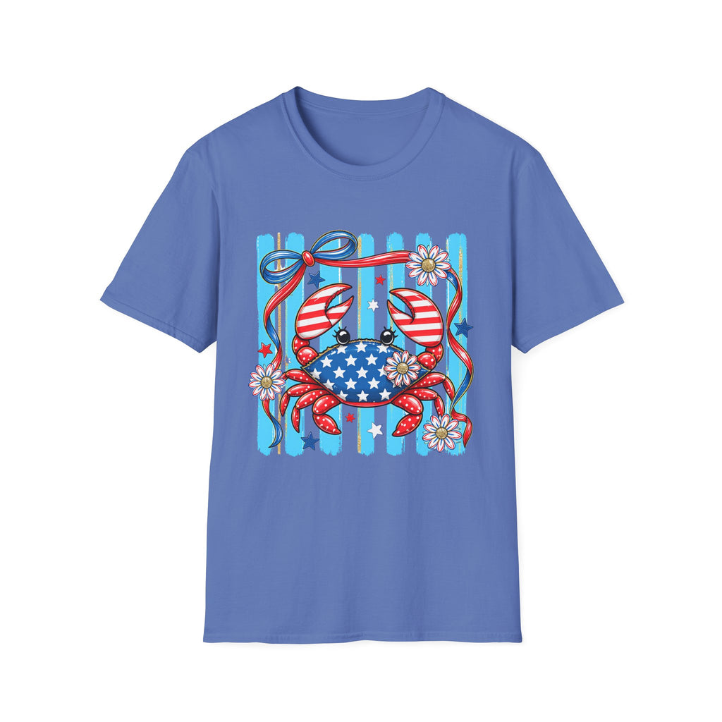 Patriotic Crab T-Shirt — American Flag Red White Blue Beach Tee Patriotic Crab T-Shirt — Preppy Cute and Funny Crab Tee. Midnight Eye, LLC.