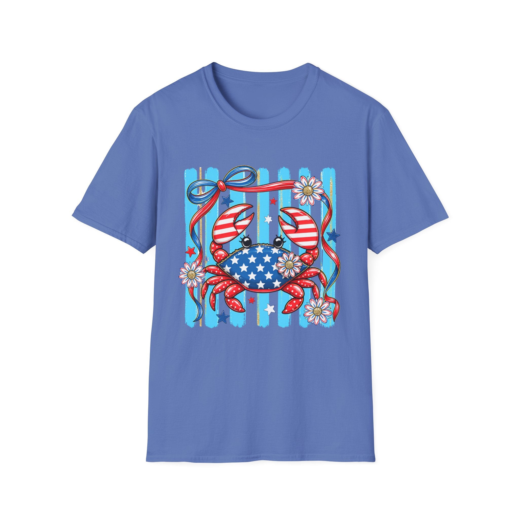 Patriotic Crab T-Shirt — American Flag Red White Blue Beach Tee Patriotic Crab T-Shirt — Preppy Cute and Funny Crab Tee. Midnight Eye, LLC.