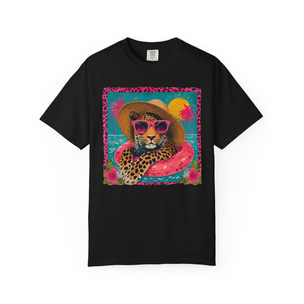 T-Shirt — Tropical Leopard in Sunglasses Summer Graphic - Sassy Vacation T-Shirt. Midnight Eye, LLC.