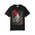 Halloween Ghost T-Shirt — Spooky Graveyard Design with Red Moon. Midnight Eye, LLC.