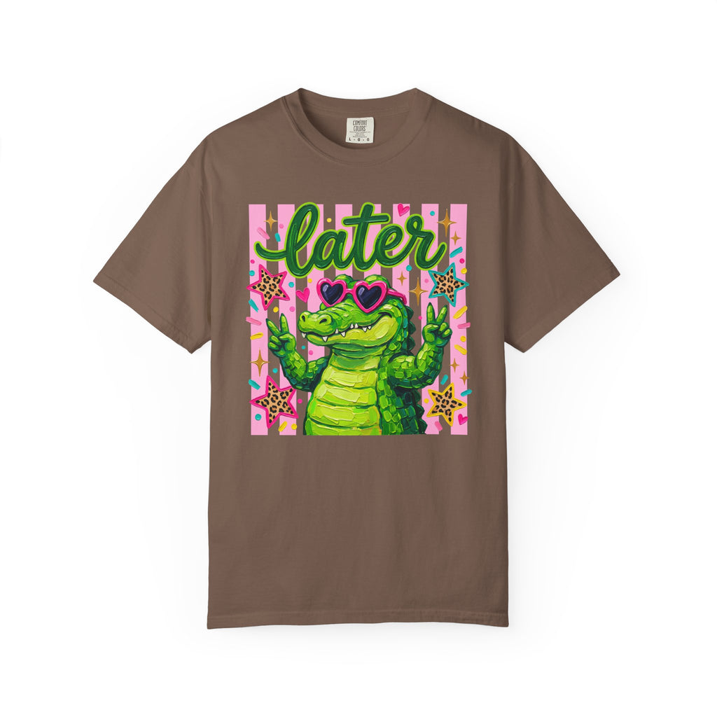 Funny Coquette Faux Brushstroke Stripped T-Shirt - Funny Alligator with Sunglasses Tee - Midnight Eye, LLC
