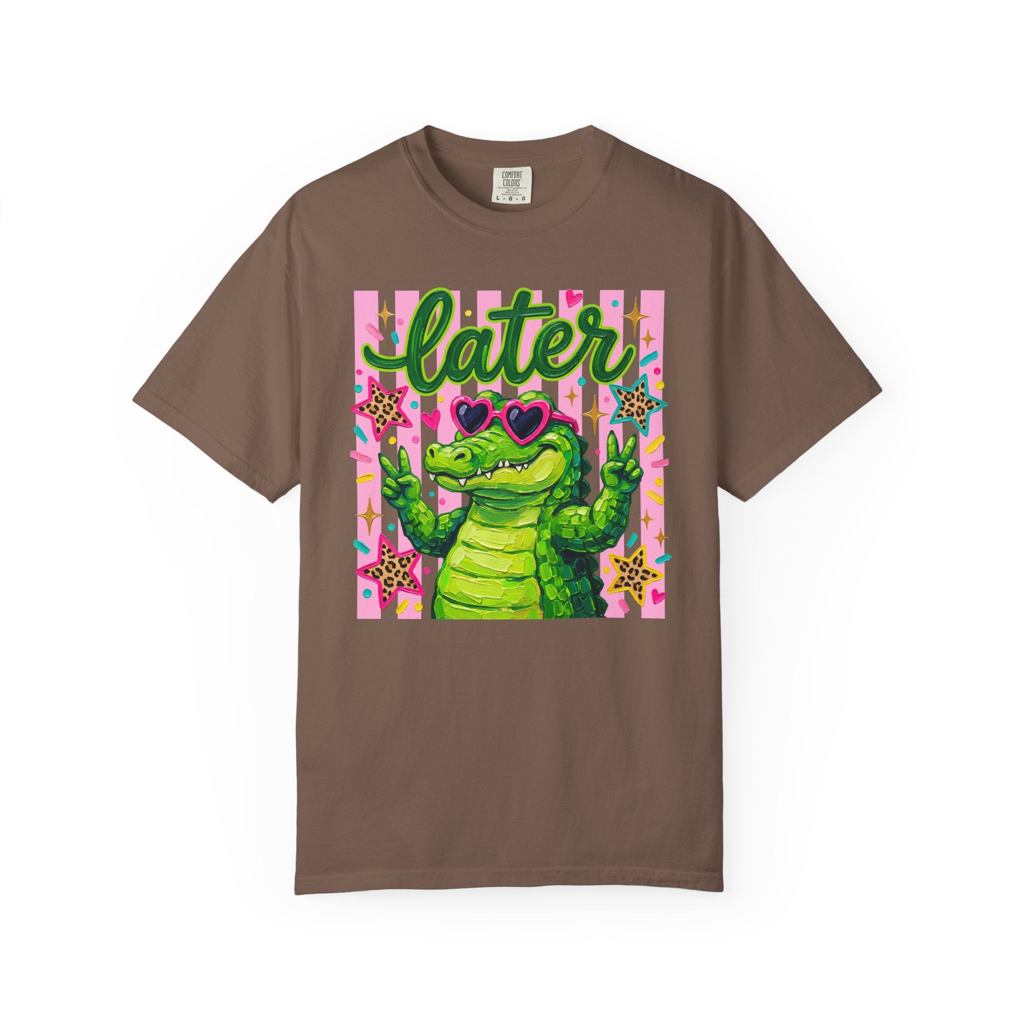 Funny Coquette Faux Brushstroke Stripped T-Shirt - Funny Alligator with Sunglasses Tee - Midnight Eye, LLC