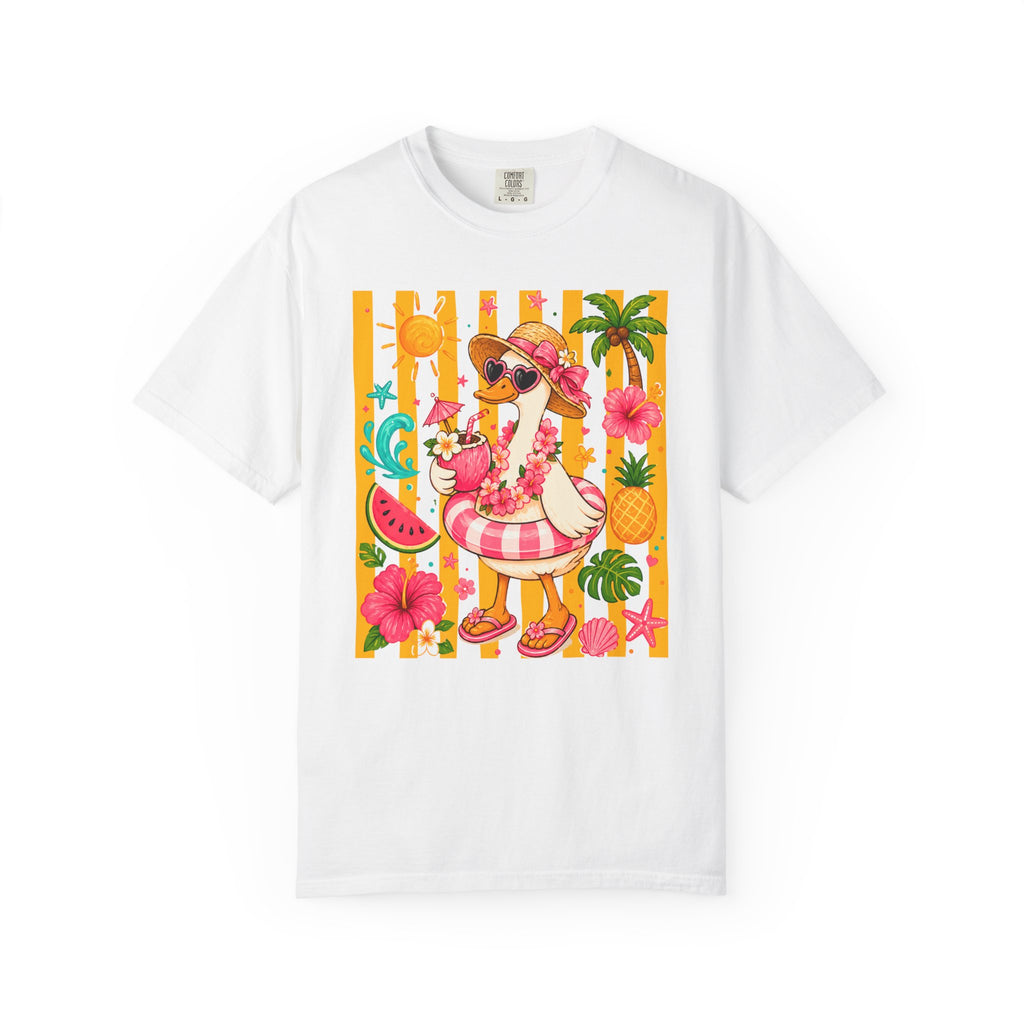 Silly Goose & Flamingo Tropical Beach Tee — Summer Vacation Shirt. Midnight Eye, LLC