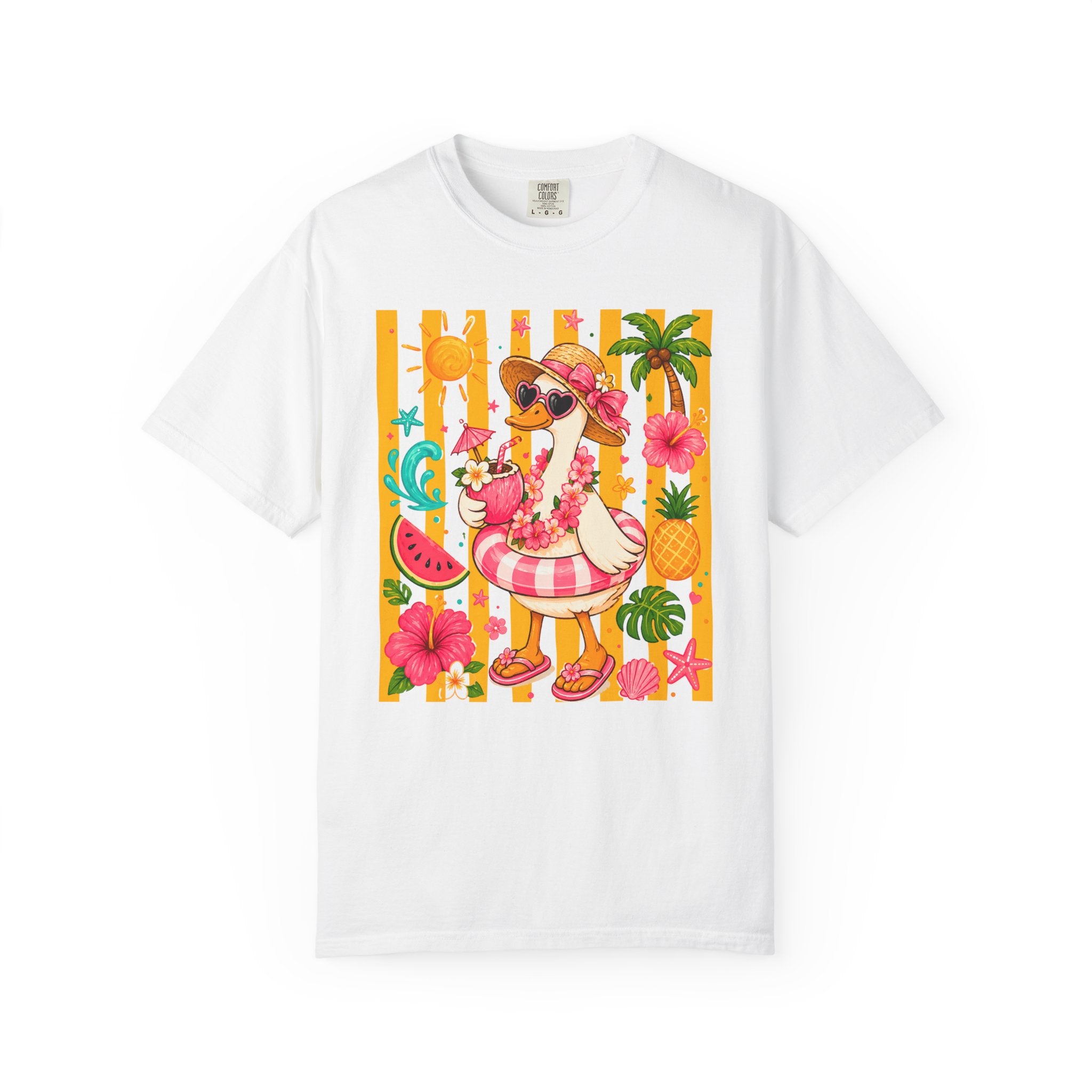 Silly Goose & Flamingo Tropical Beach Tee — Summer Vacation Shirt. Midnight Eye, LLC