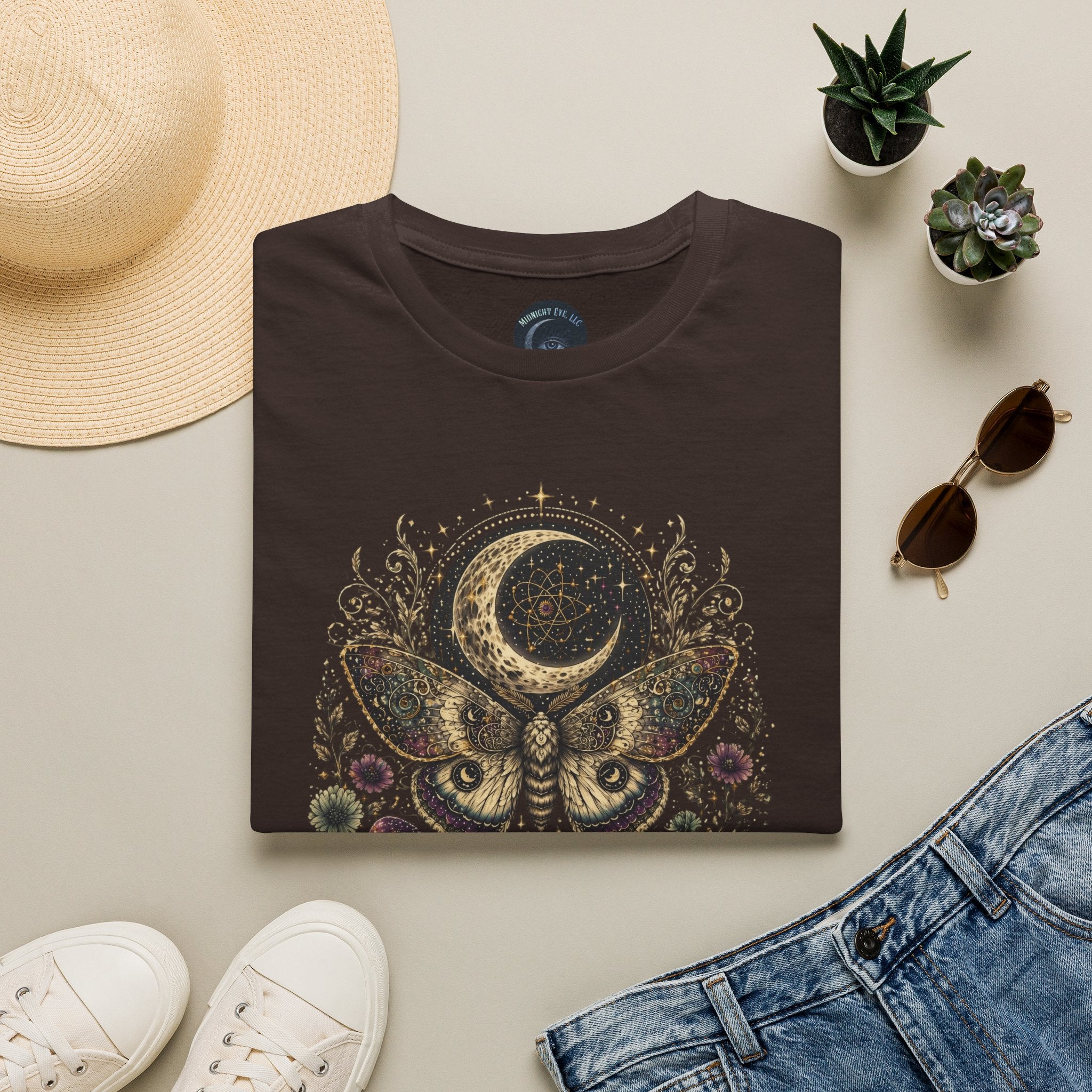 Mystic Moon Moth T-Shirt — Celestial Moth & Crescent Moon Graphic Tee - Midnight Eye, LLC