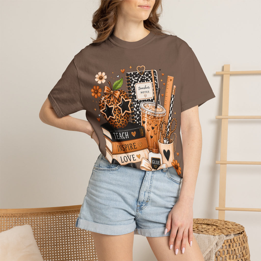 Teacher Life T‑Shirt — Teach Inspire Love Fall Apple & Coffee Graphic Tee