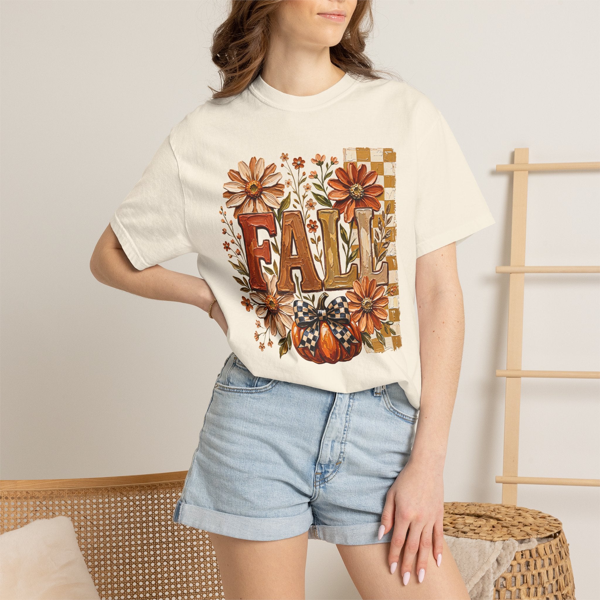 Fall Floral Pumpkin T-Shirt — Rustic Autumn Graphic Tee. Midnight Eye, LLC