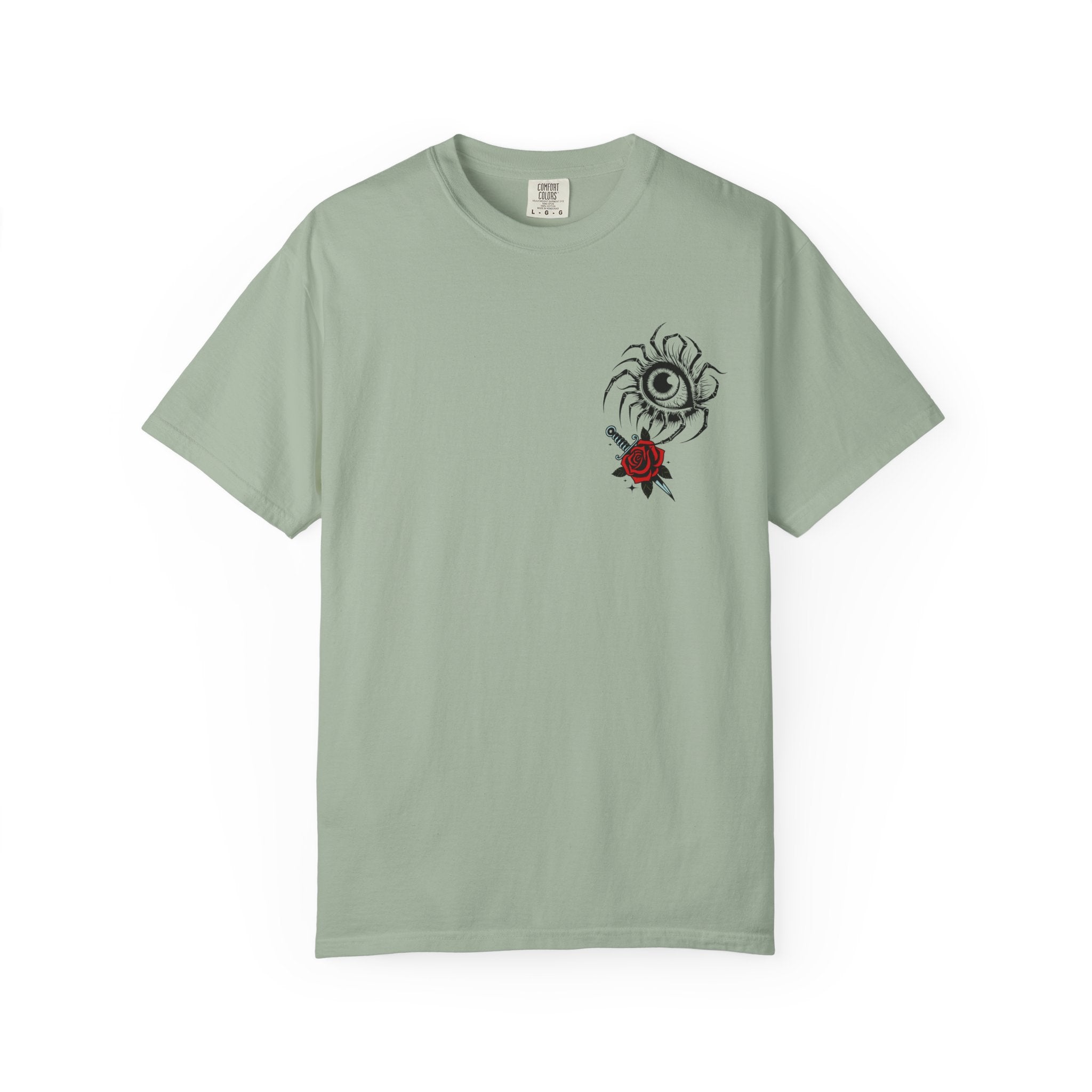 Graphic Skull & Red Rose Gothic T‑Shirt - Edgy Streetwear T-Shirt - Vintage Tee - Dark Aesthetic Tee - Midnight Eye, LLC