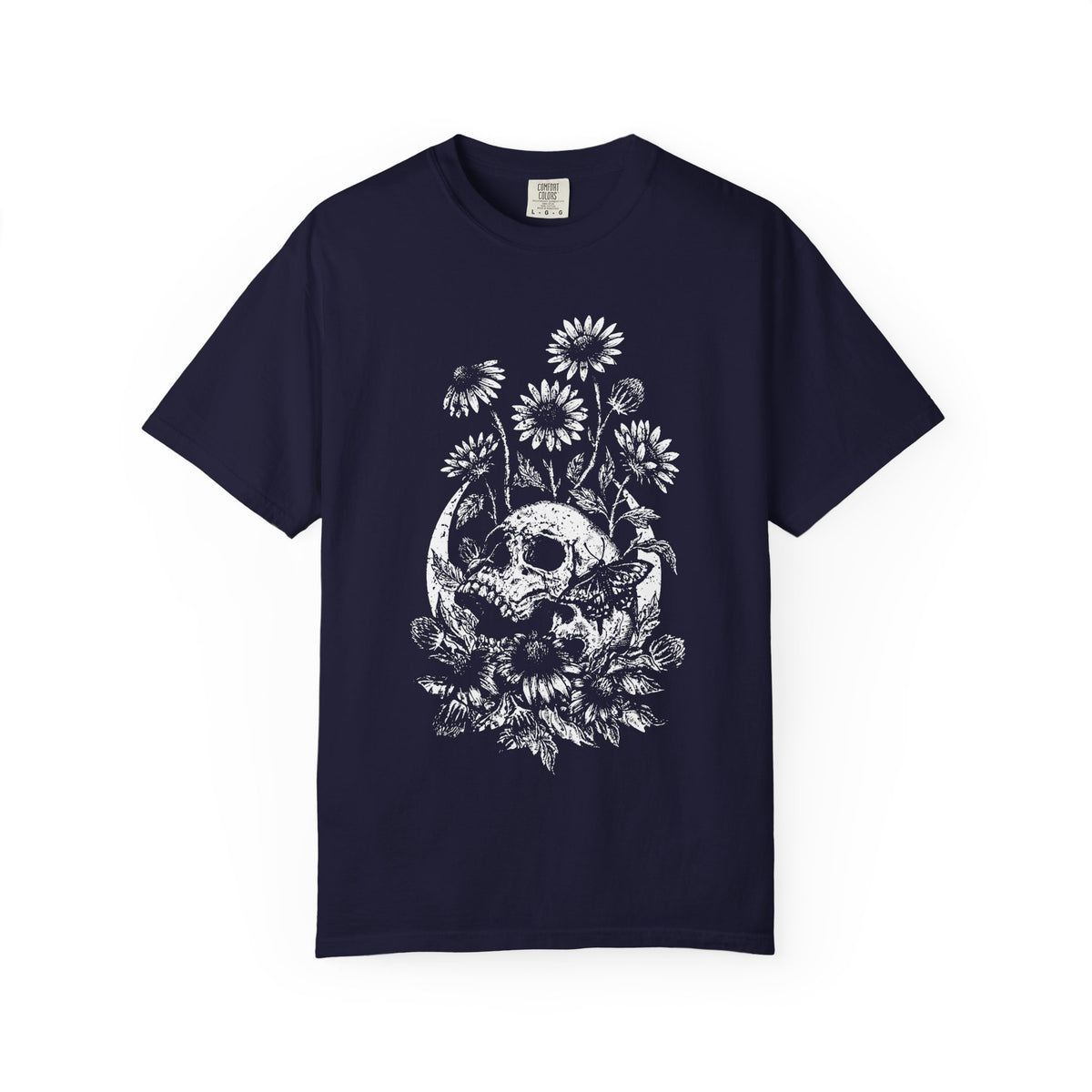 Moon Skull & Daisies Graphic T-Shirt - Half Tone Alternative Tee. Midnight Eye, LLC