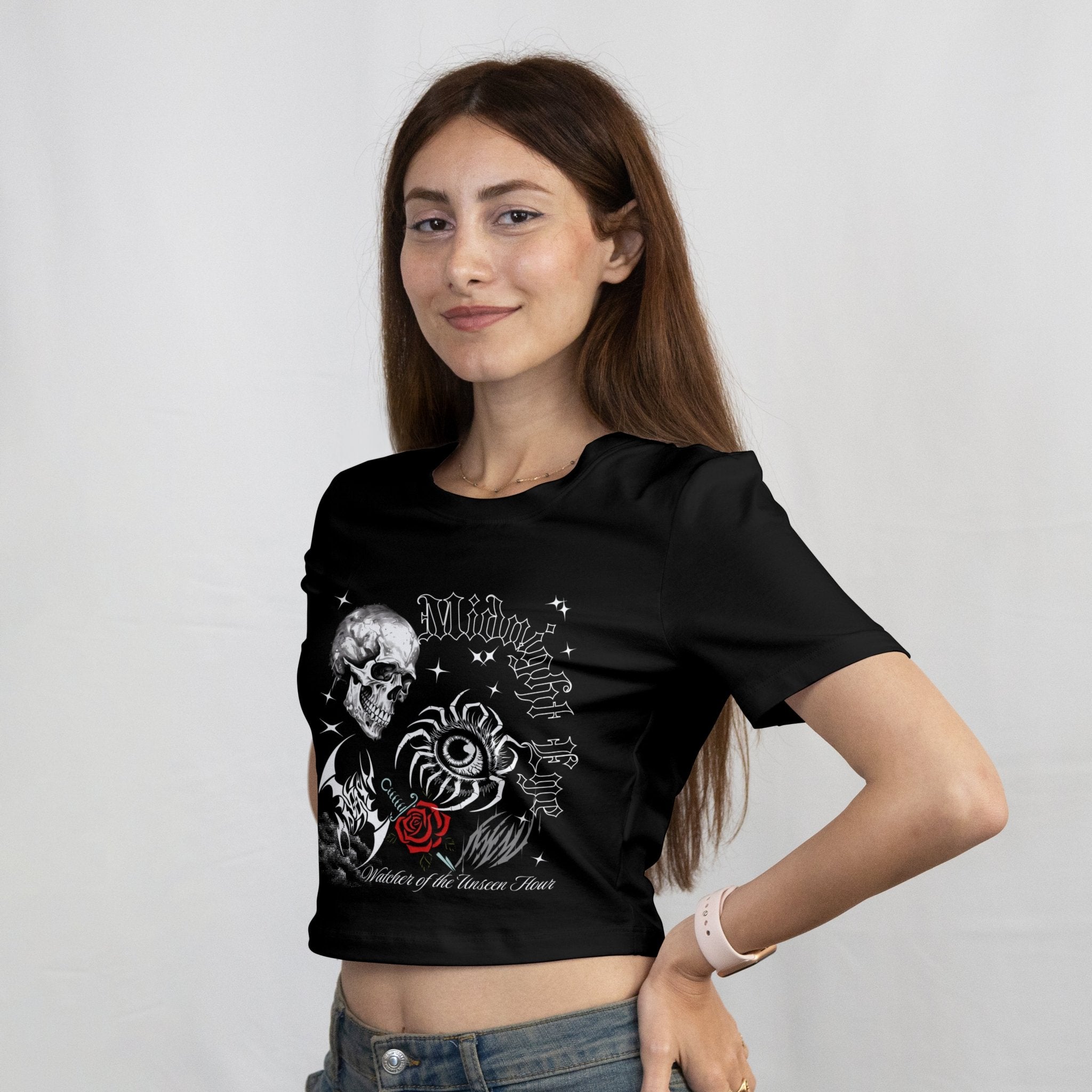 Skull Eye Red Rose Tattoo Art Cro Top - Gothic Crop Top - Dark Aesthetic Top - Midnight Eye, LLC