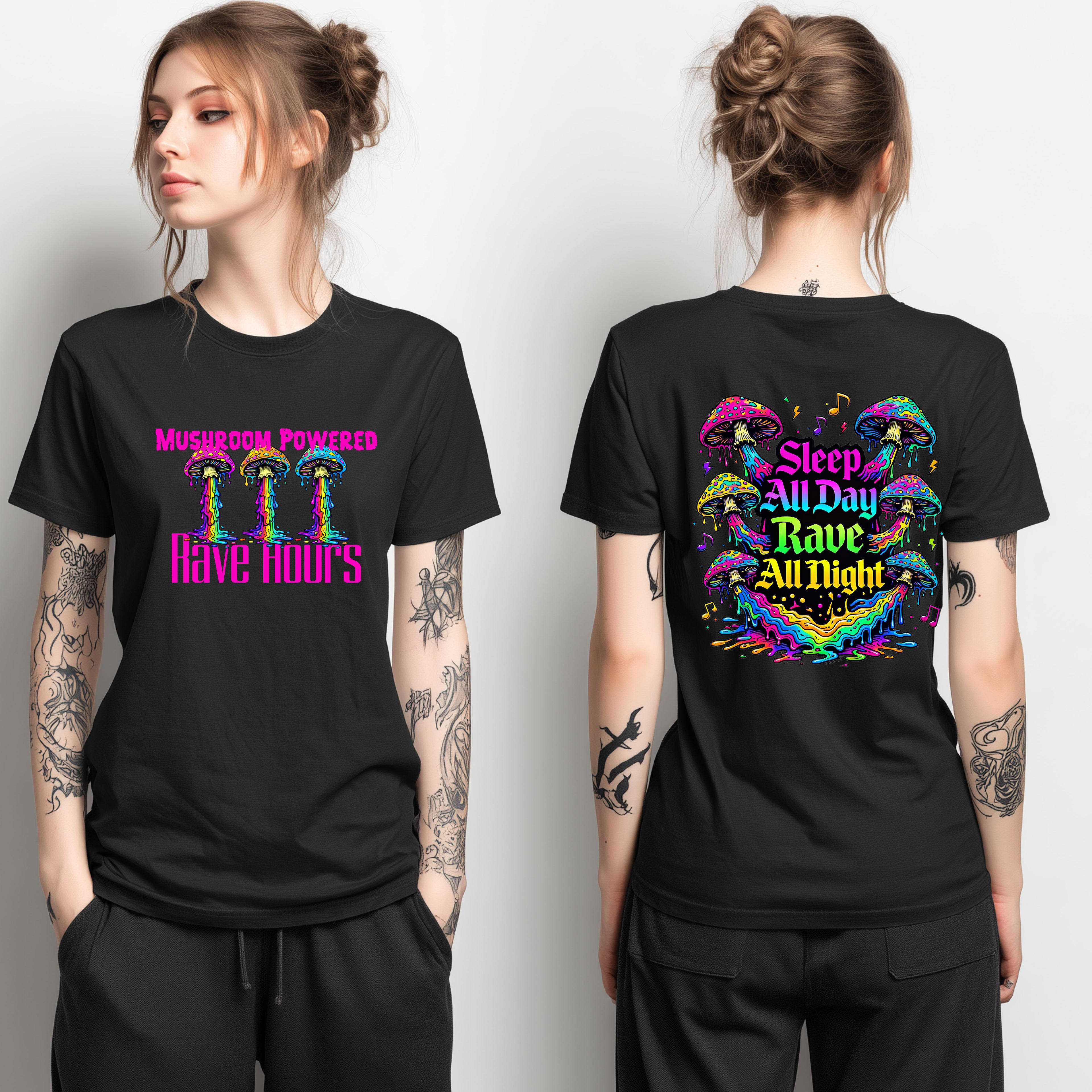 Rave Mushroom T-Shirt — “Mushroom Powered” Psychedelic Festival Tee - Midnight Eye, LLC
