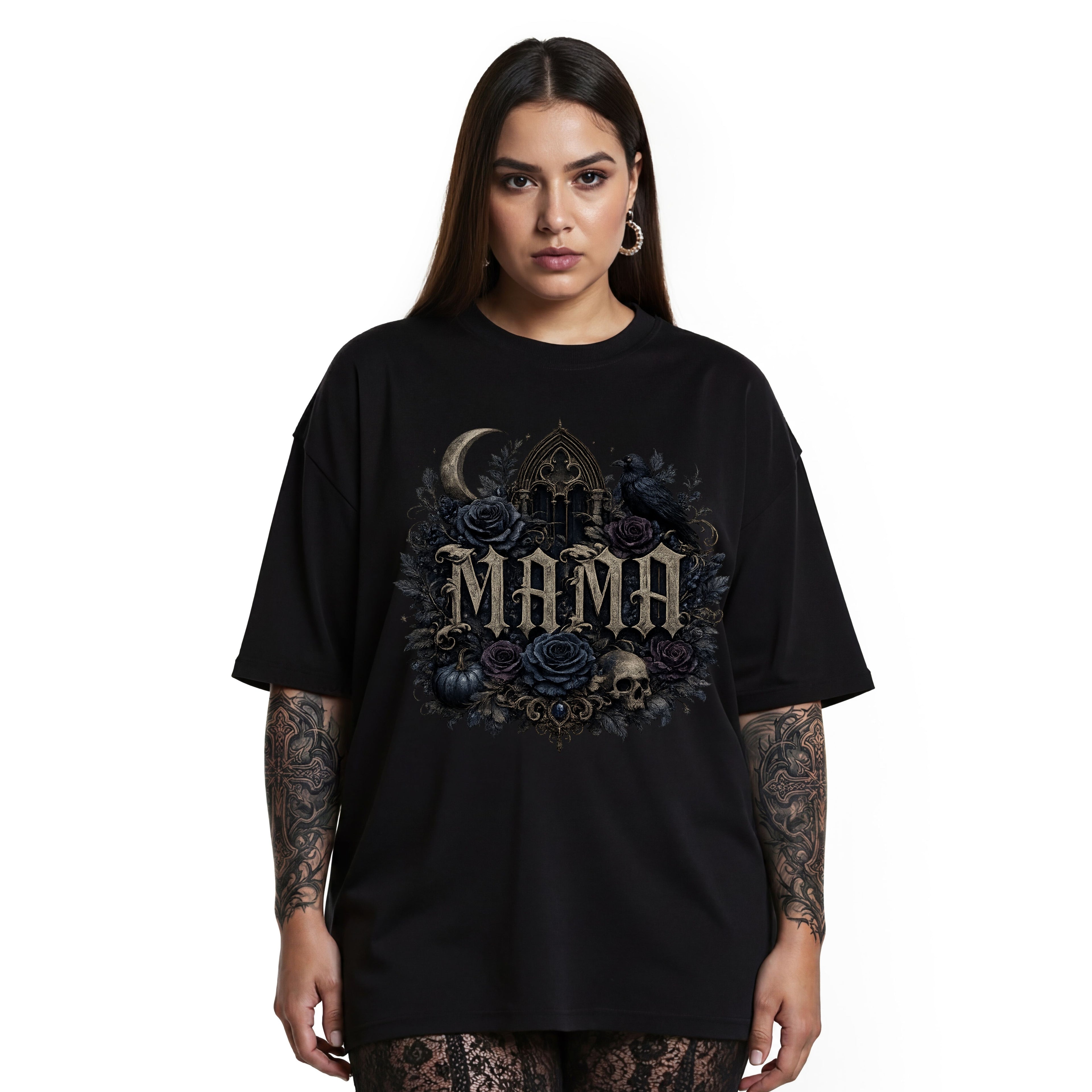 Mama Gothic Floral Skull T-Shirt — Dark Moon Mother's Day Gift. Midnight Eye, LLC
