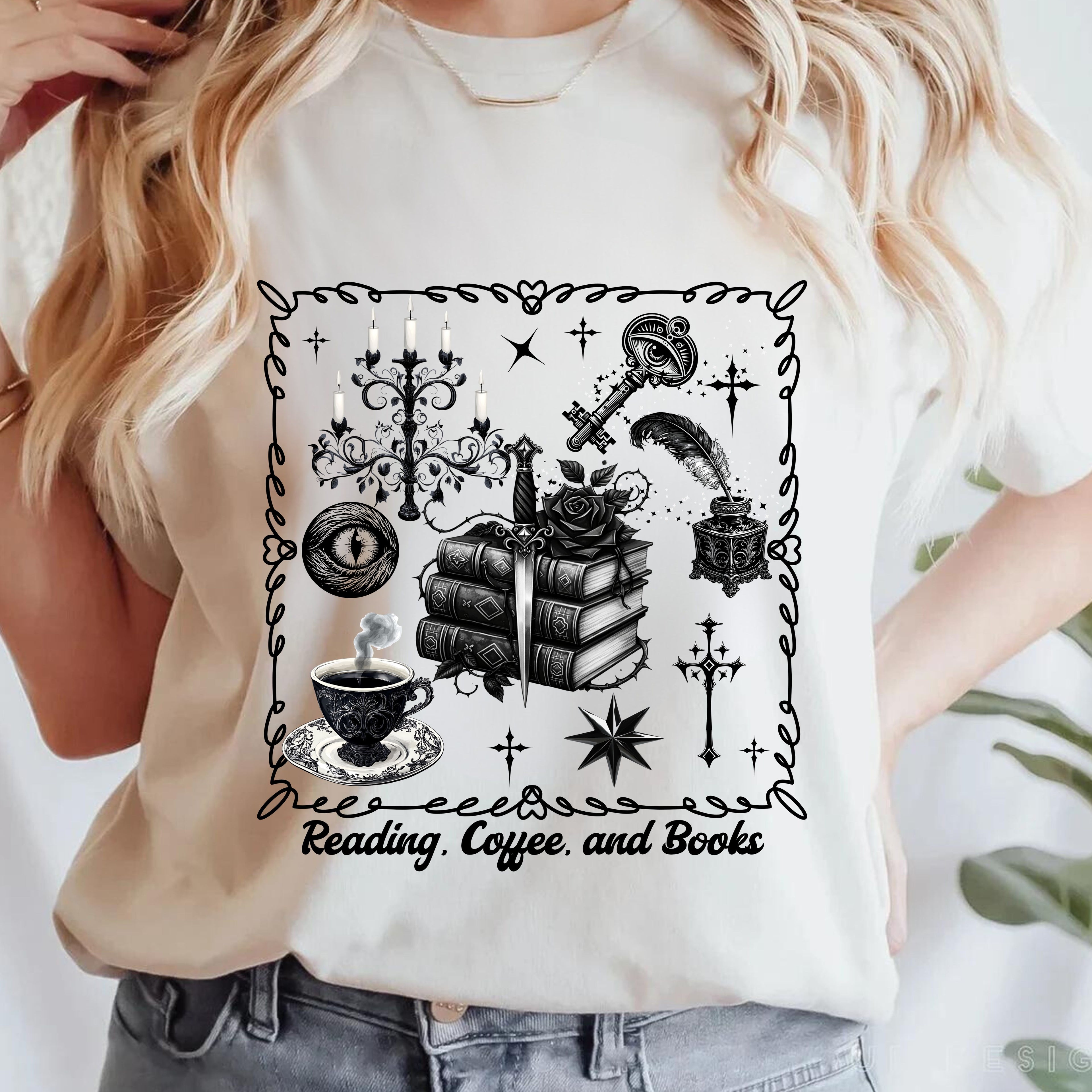 Mystic Reading Tee — "Reading and Mystery Books" Graphic T-Shirt. Midnight Eye