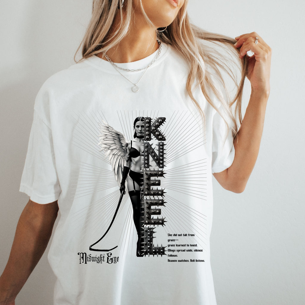 Angel Graphic T-Shirt — Gothic Angel Illustration & Script Quote - Vintage Tee - BDSM T-Shirt - Midnight Eye, LLC