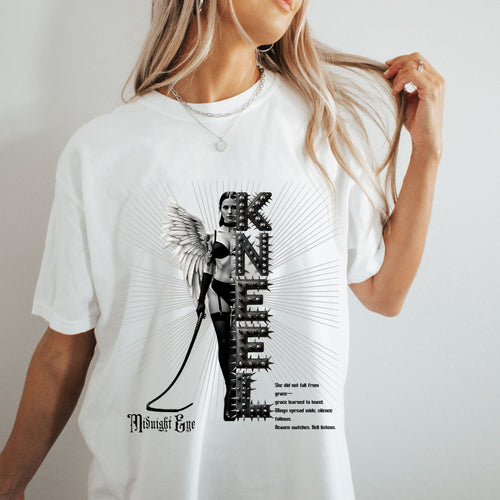Angel Graphic T-Shirt — Gothic Angel Illustration & Script Quote - Vintage Tee - BDSM T-Shirt - Midnight Eye, LLC