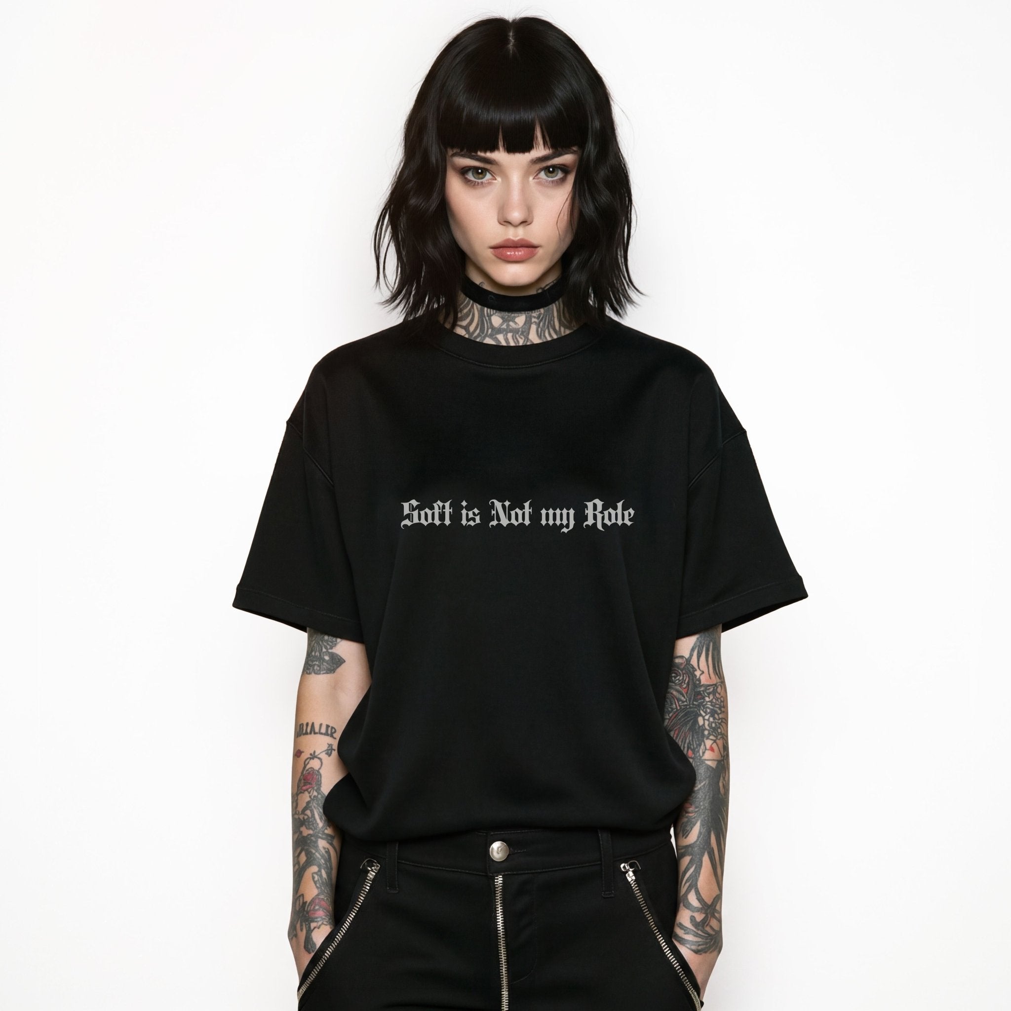 Gothic Angel Graphic Tee — "Soft is Not My Role" - Dark Angel T-Shirt - BDSM Domination Tee - Midnight Eye, LLC