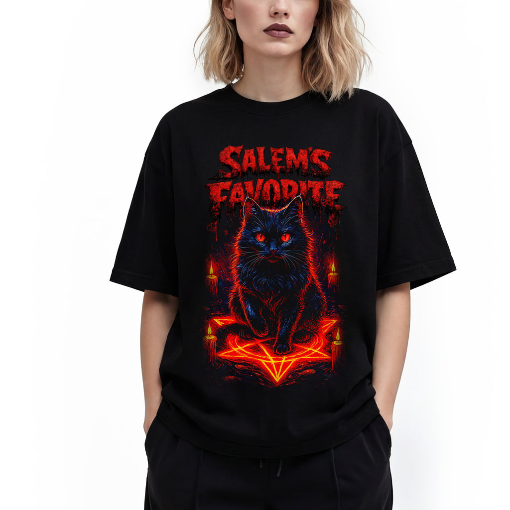 Salem's Favorite Black Cat T-Shirt — Occult Witchy Halloween Graphic Tee. Midnight Eye, LLC.