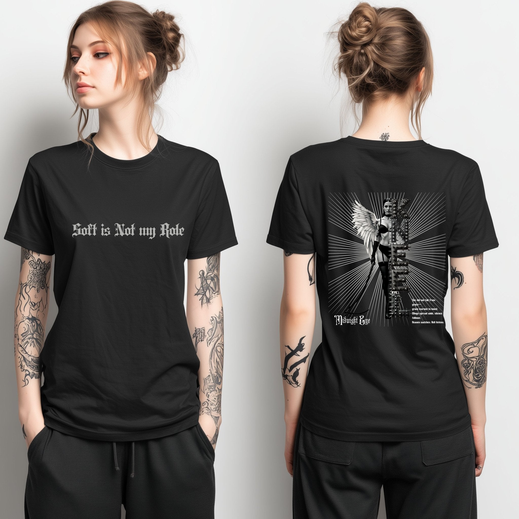 Gothic Angel Graphic Tee — "Soft is Not My Role" - Dark Angel T-Shirt - BDSM Domination Tee - Midnight Eye, LLC