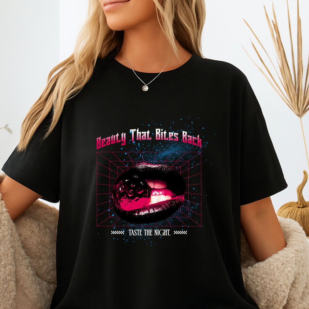 Retro Cyberpunk T-Shirt — Black Lips Tee - Goth Vintage T-Shirt - Dark Aesthetic Tee - Midnight Eye, LLC