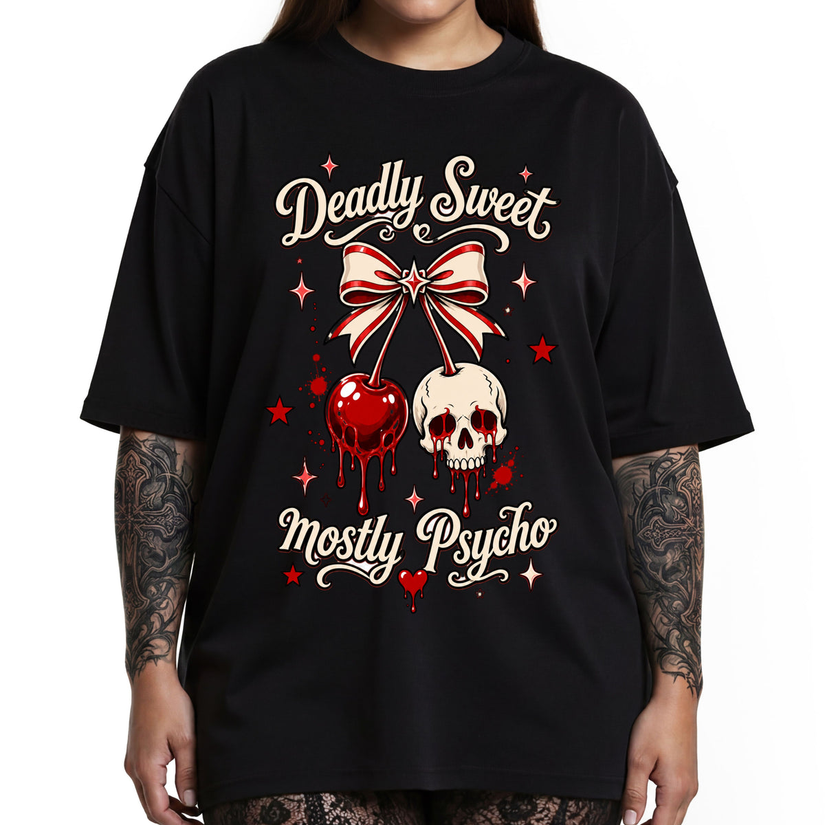 Deadly Sweet Mostly Psycho Graphic T-Shirt - Retro Tee. Midnight Eye, 