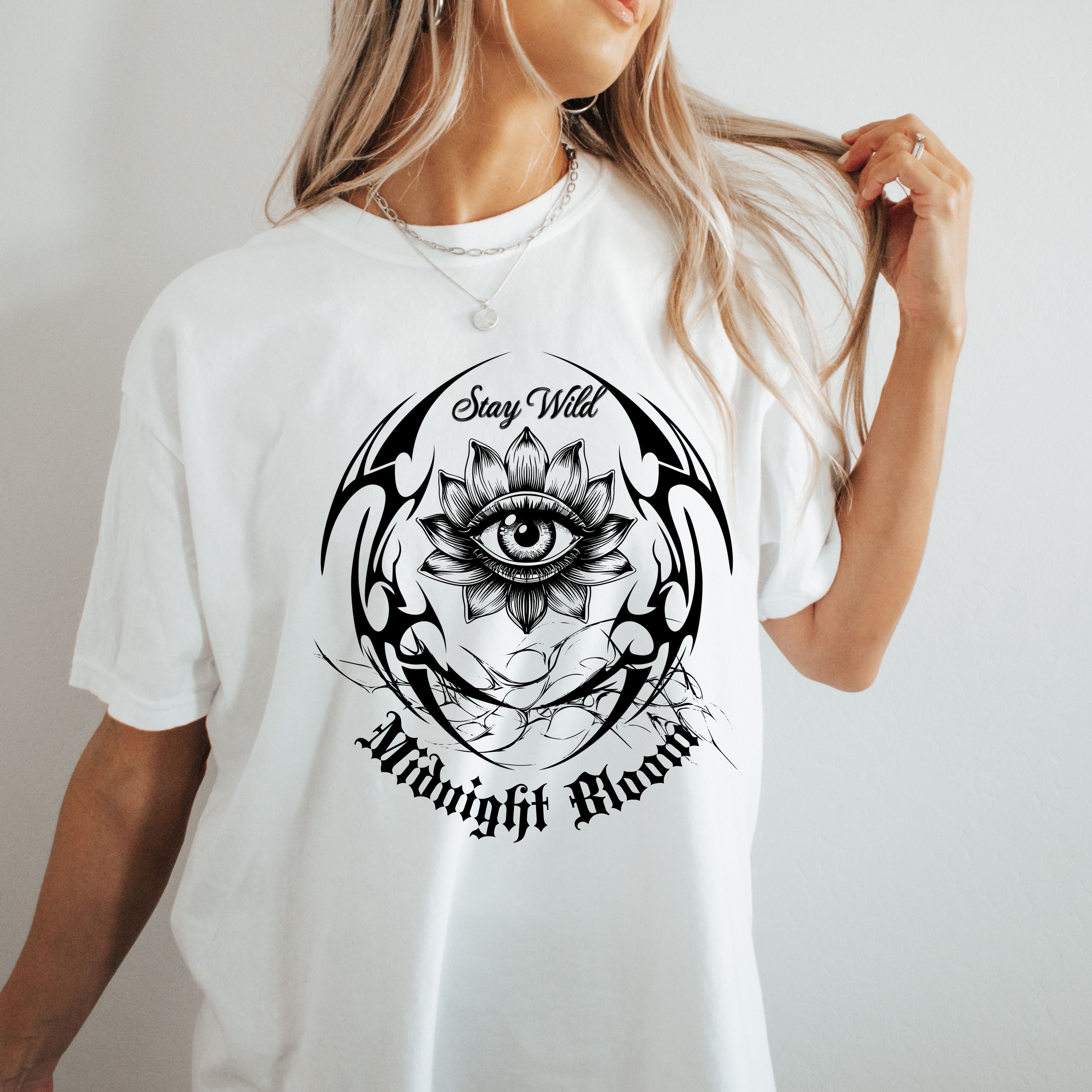 Lotus Eye Graphic T-Shirt — Cybergoth / Cyberpunk Floral Tee. Midnight Eye, LLC