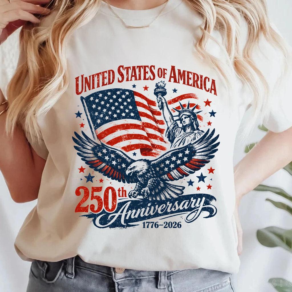 250th Anniversary USA T-Shirt – American Flag, Eagle & Statue of Liberty Patriotic Tee - Midnight Eye, LLC
