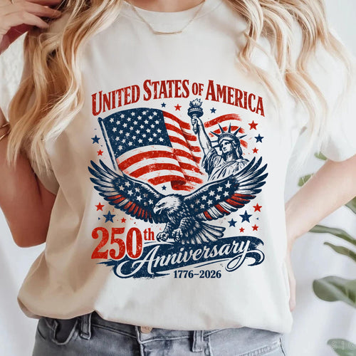 250th Anniversary USA T-Shirt – American Flag, Eagle & Statue of Liberty Patriotic Tee - Midnight Eye, LLC
